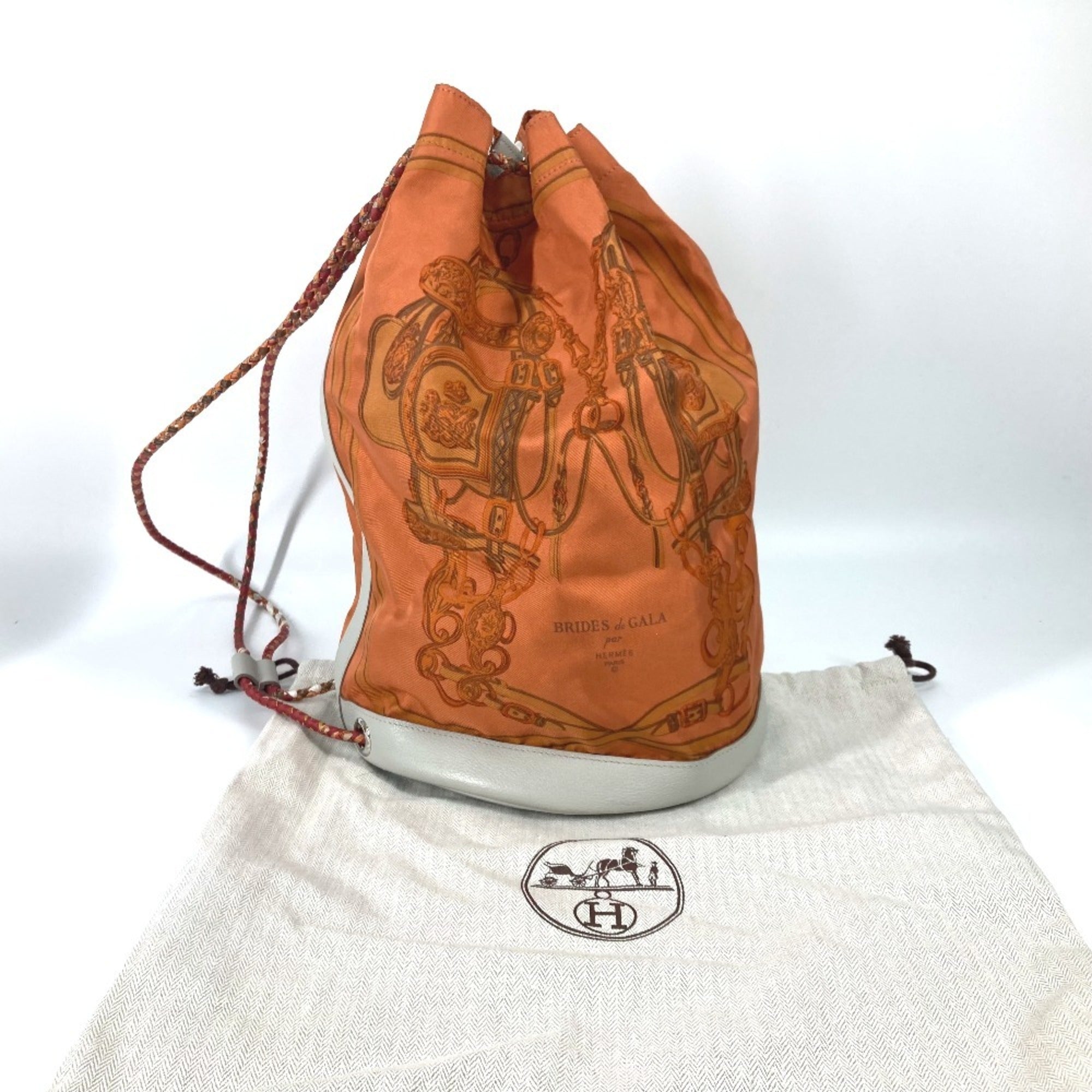 Hermes Orange White Silk Leather Shoulder Bag (Pre-Owned)