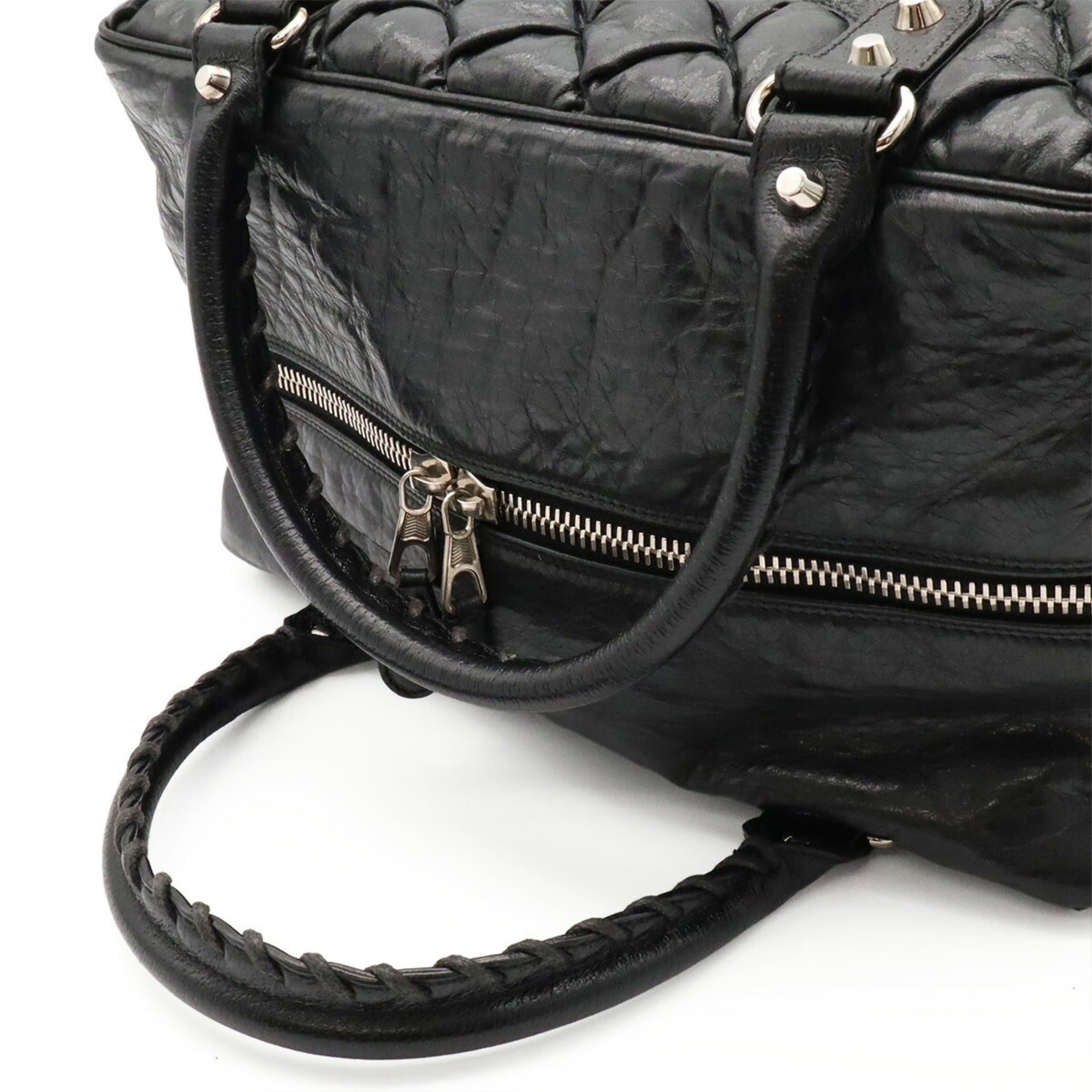 Balenciaga Black Leather Boston Bag Handbag (Pre-Owned)