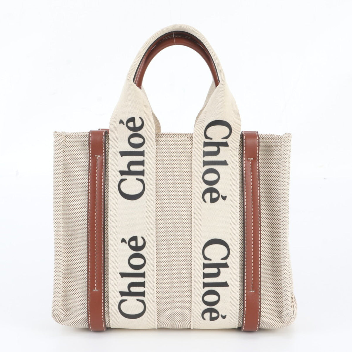 Chloé Beige Leather Canvas Handbag Shoulder Bag Tote Bag (Pre-Owned)