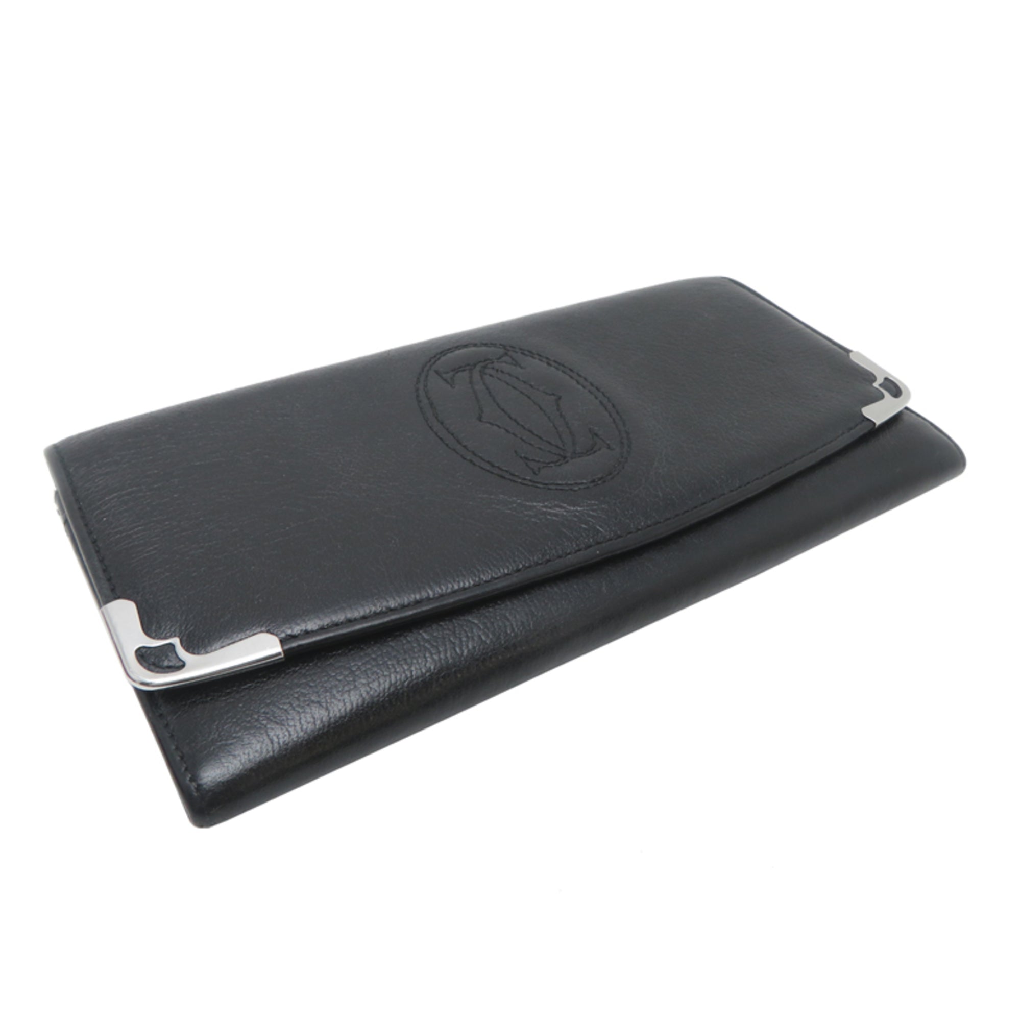 Cartier Black Leather Long Wallet (Bi-Fold) (Pre-Owned)