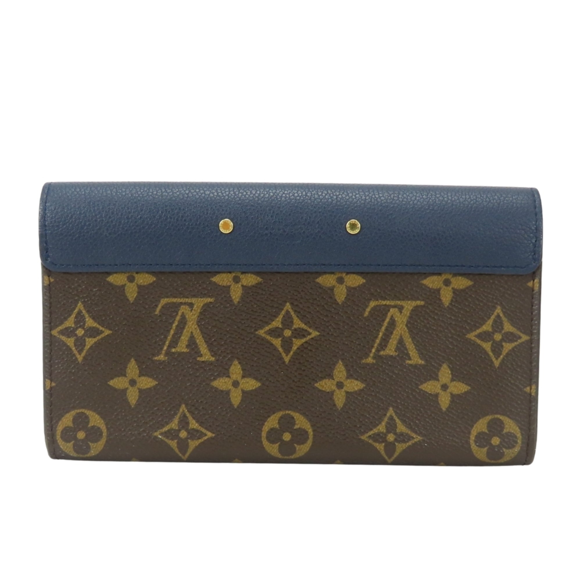 Louis Vuitton Brown Monogram Navy Blue Monogram Leather Long Wallet (Bi-Fold) (Pre-Owned)