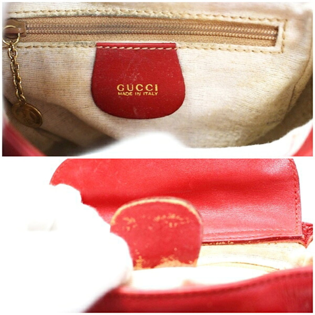 Gucci Ivory Red Color Leather Shoulder Bag (Pre-Owned)