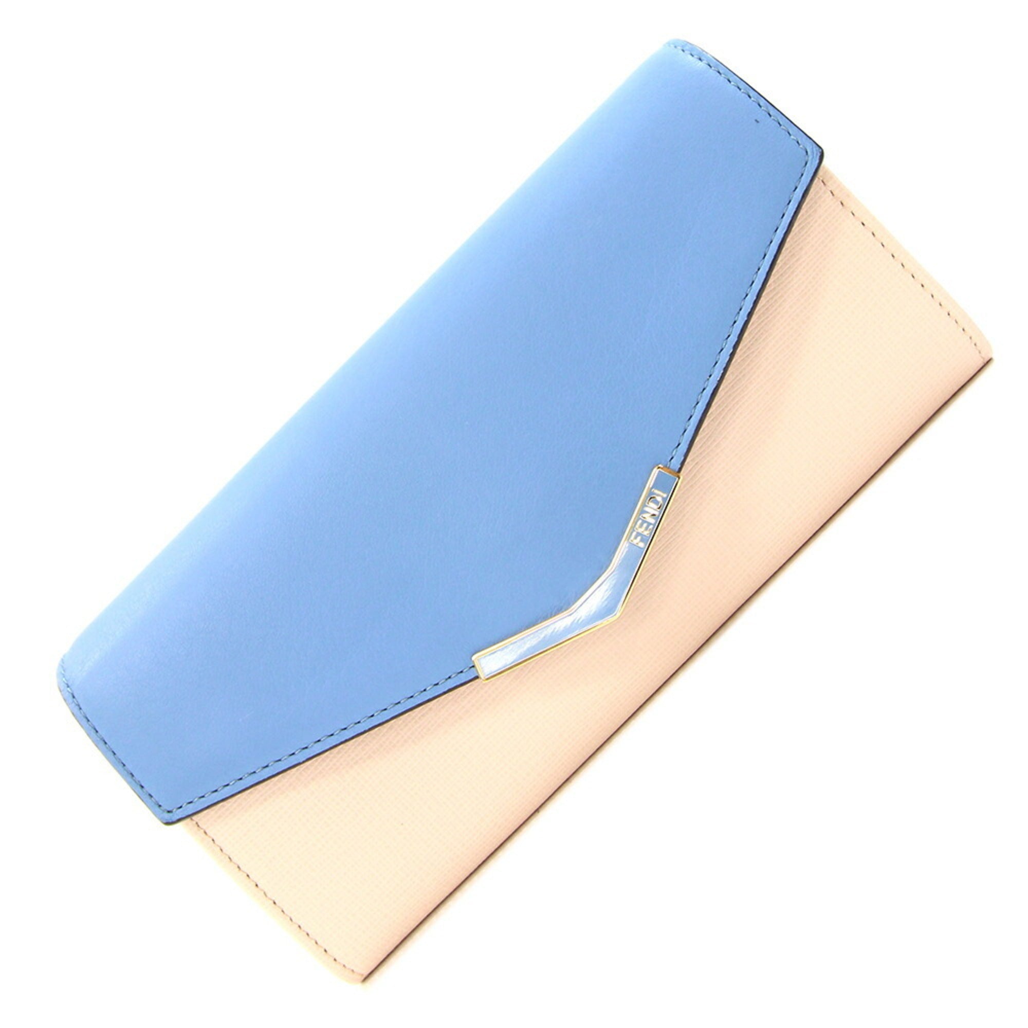 Fendi Baby Pink Light Blue Leather Long Wallet (Bi-Fold) (Pre-Owned)