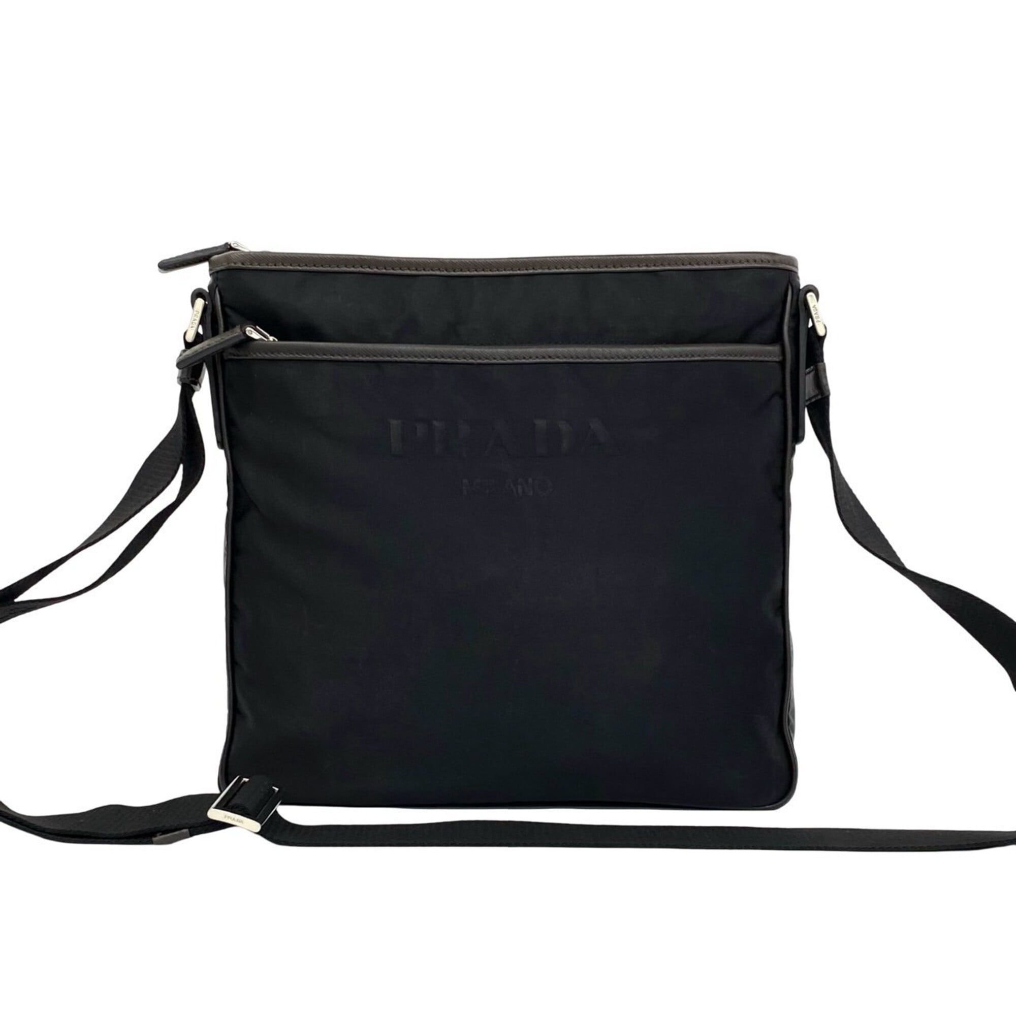 Prada Black Brown Nylon Leather Shoulder Bag (Pre-Owned)
