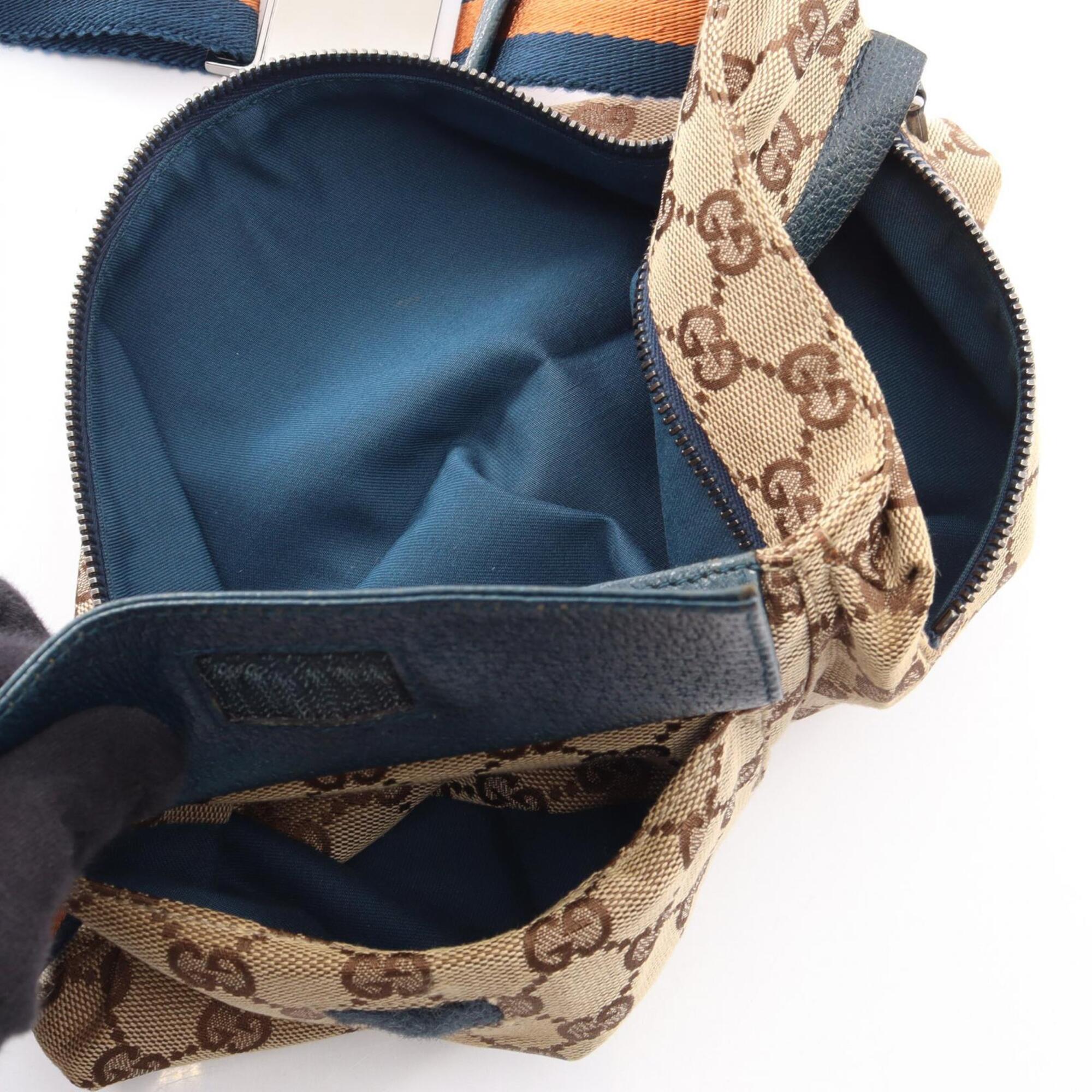 Gucci Beige Green Orange Canvas Leather Fanny Pack Handbag (Pre-Owned)