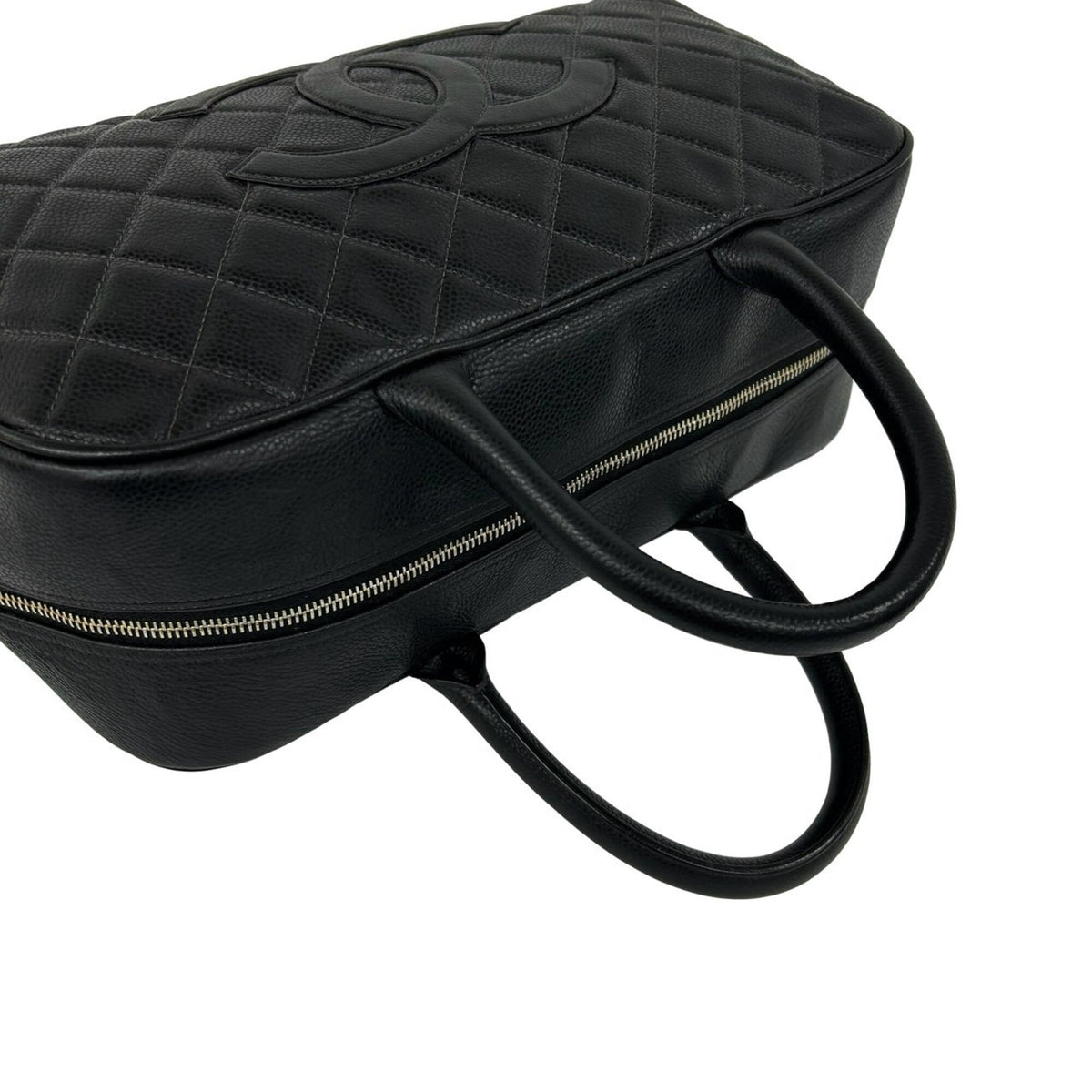 Chanel Black Grained Calfskin Boston Bag Handbag (Pre-Owned)