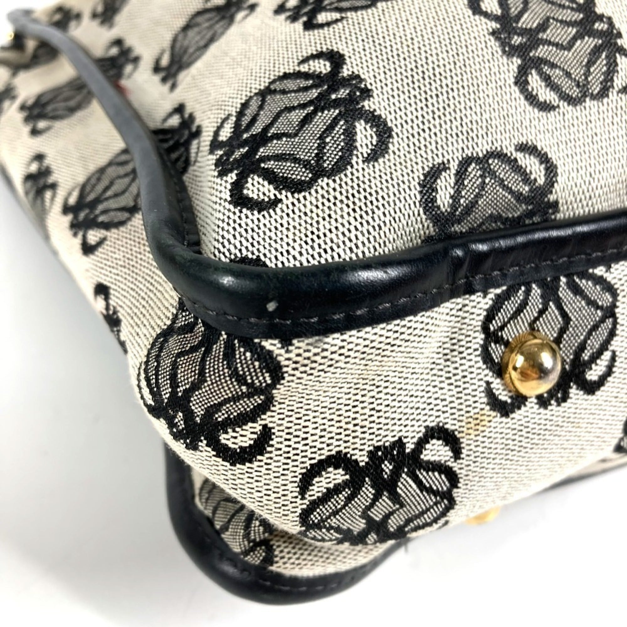 Loewe Black Gray Leather Canvas Shoulder Bag (Pre-Owned)