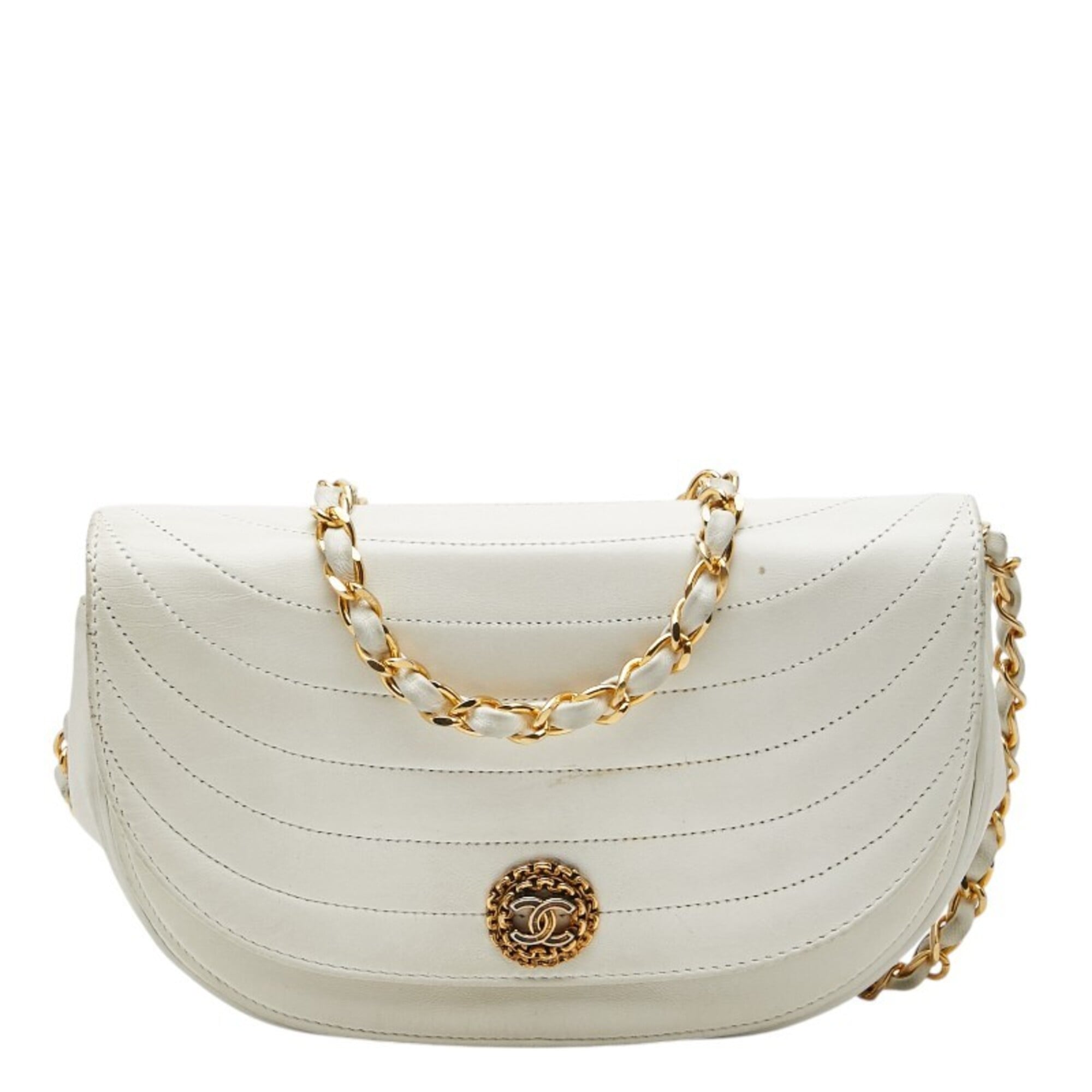 Chanel White Leather Shoulder Bag (Pre-Owned)