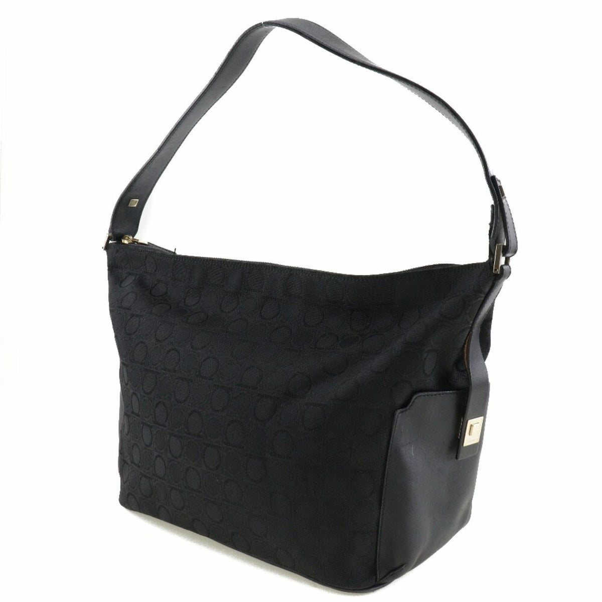 Salvatore Ferragamo Gancini Black Canvas Shoulder Bag (Pre-Owned)