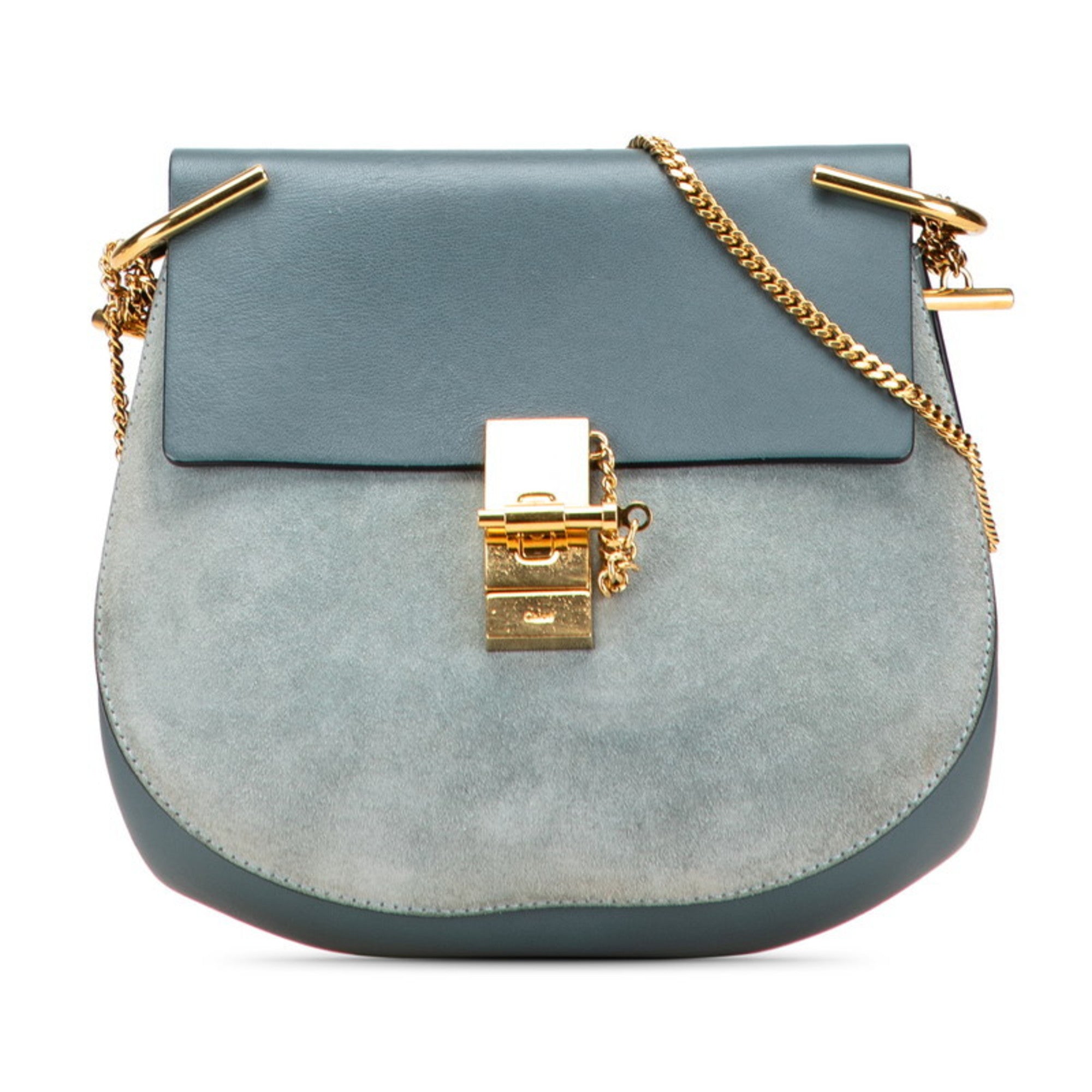 Chloé Drew Blue Leather Suede Shoulder Bag (Pre-Owned)
