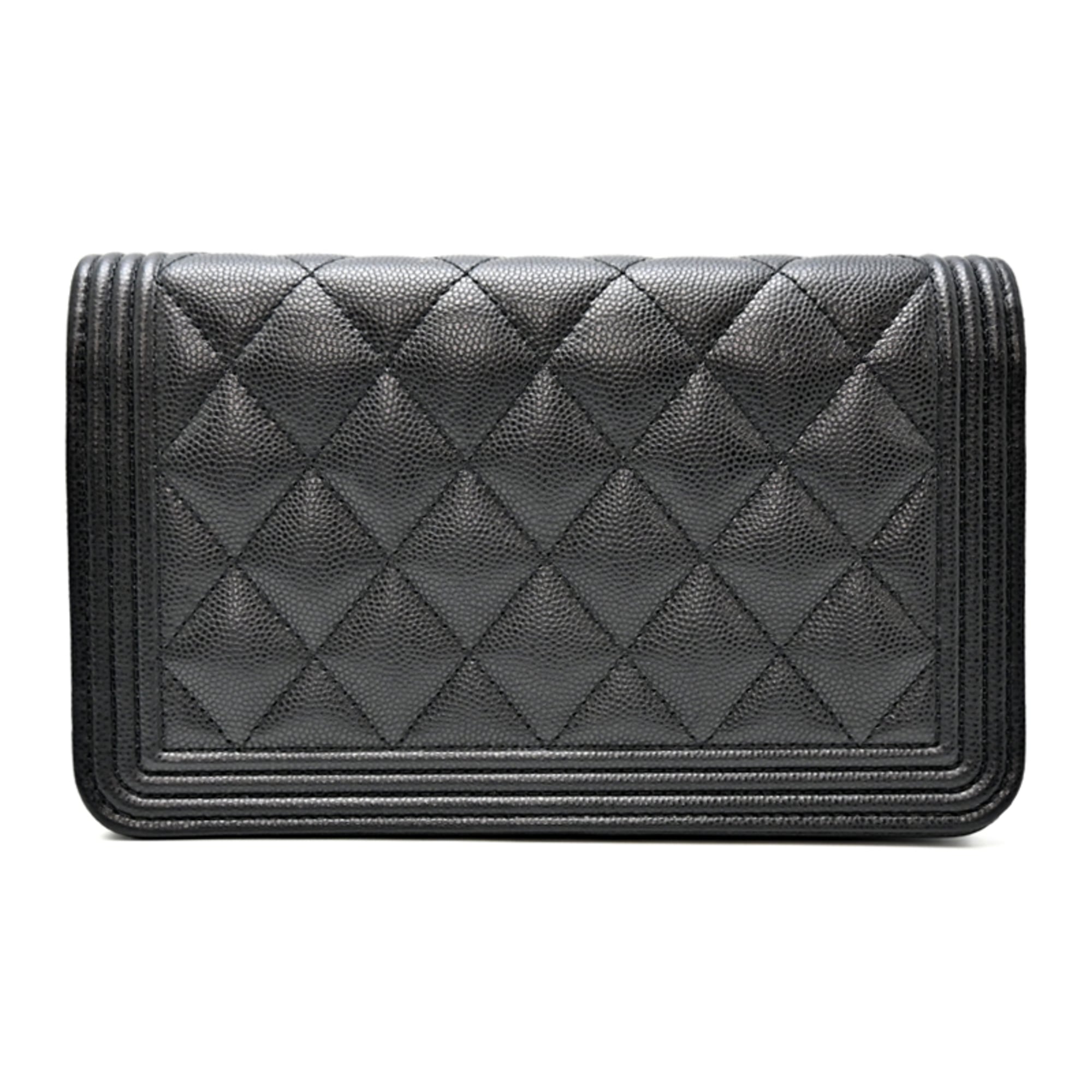 Chanel Black Grained Calfskin Chain/Shoulder Wallet (Pre-Owned)