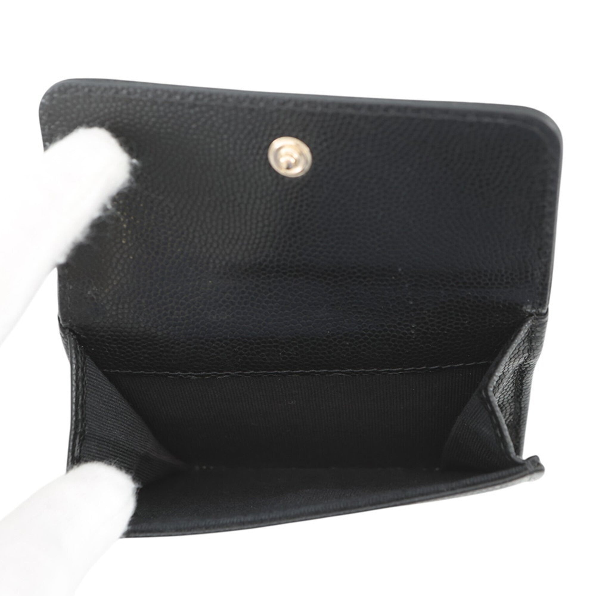 Chanel Black Grained Calfskin Wallet (Tri-Fold) (Pre-Owned)