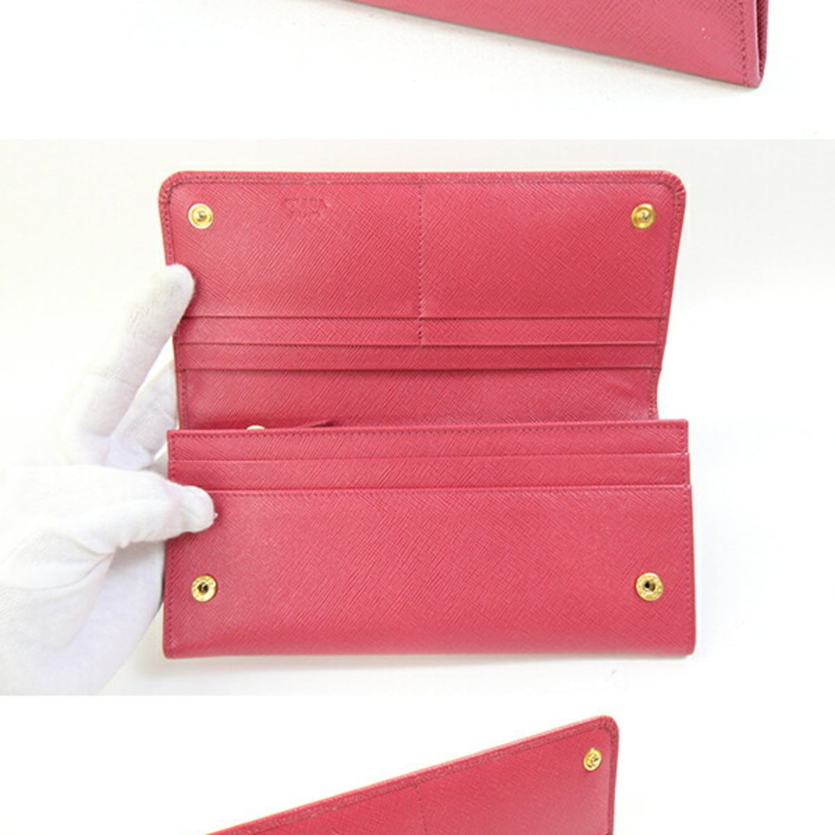 Prada Saffiano Peonia Pink Saffiano Metal Leather Long Wallet (Bi-Fold) (Pre-Owned)