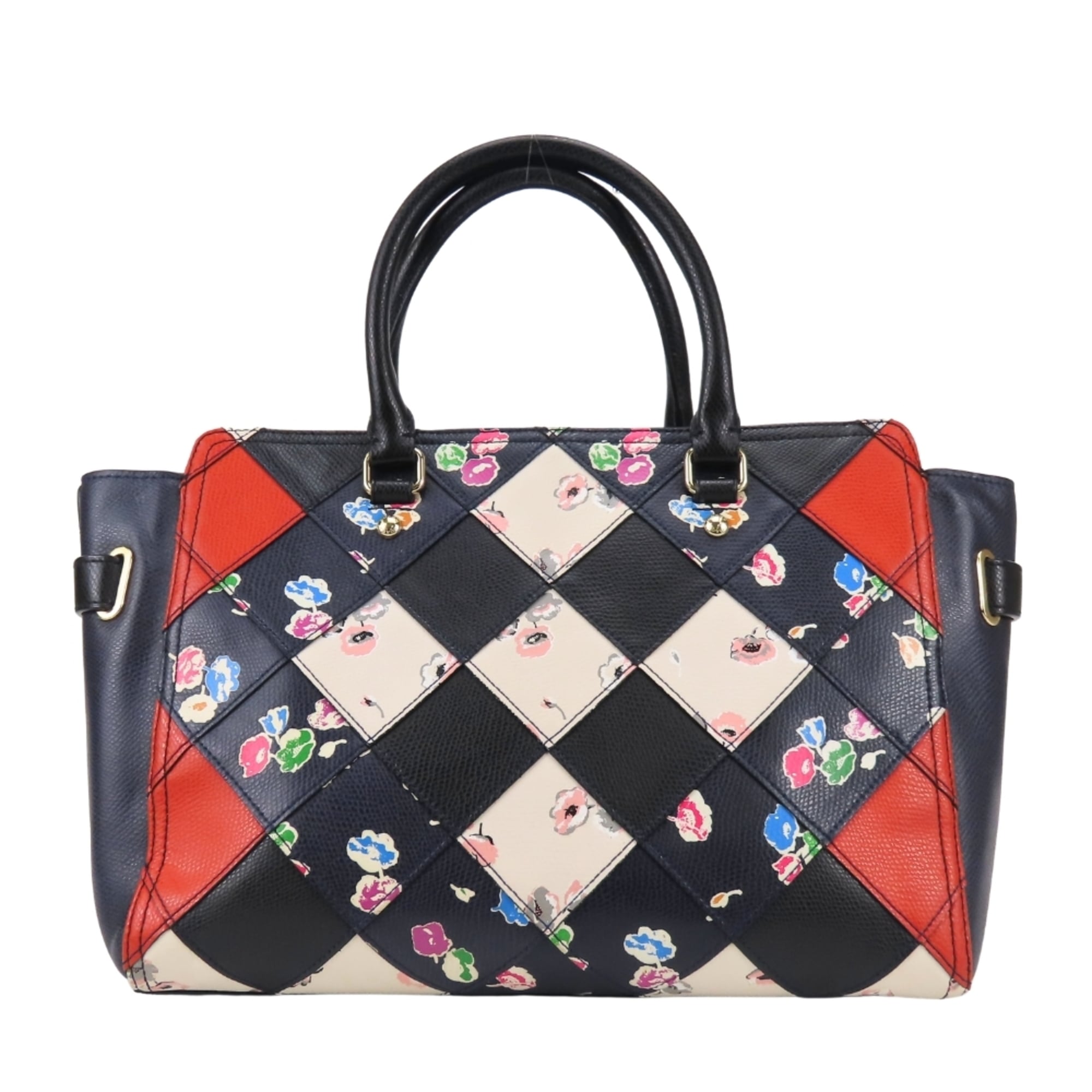 Coach Black Navy Red Color Leather Handbag (Pre-Owned)