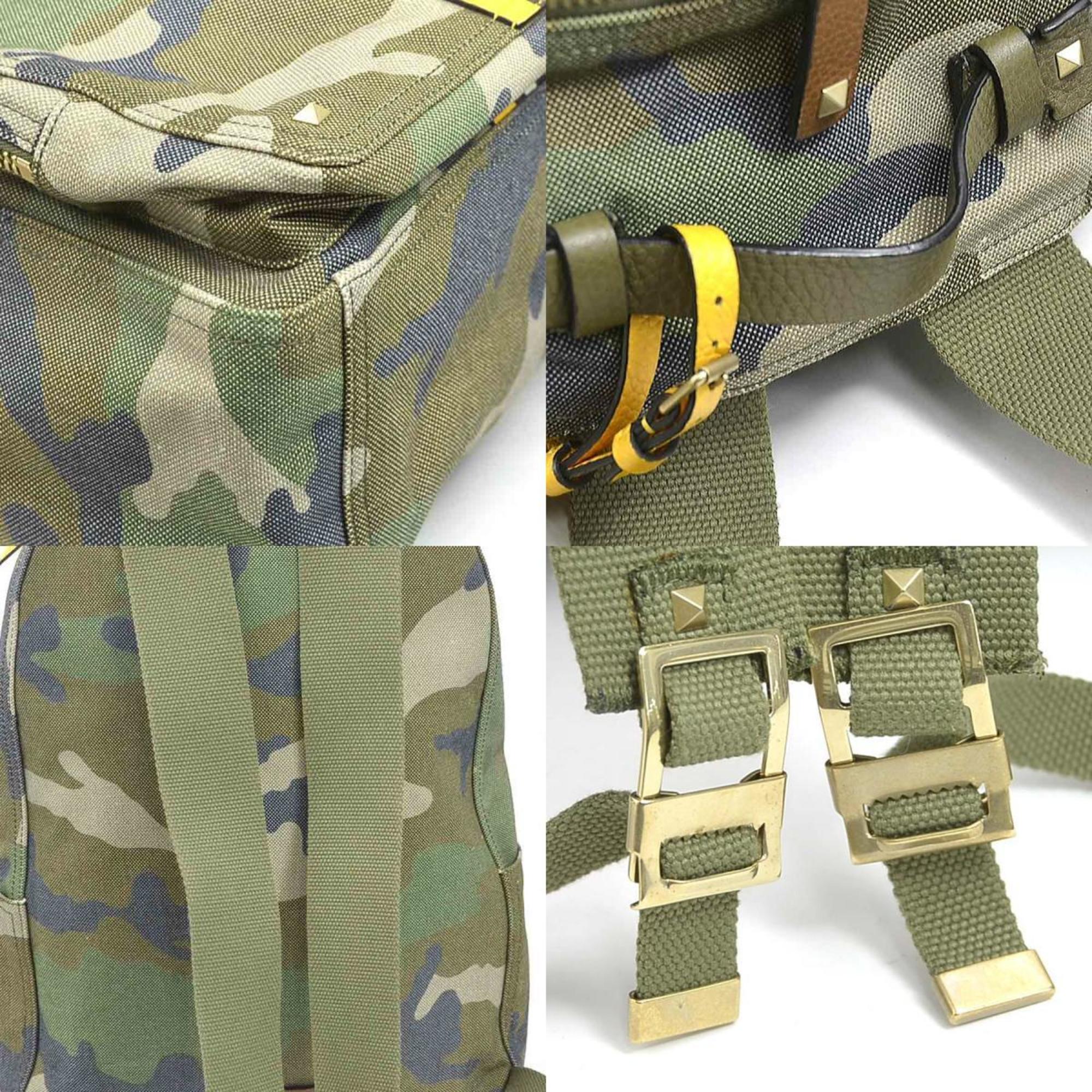 Valentino Garavani Khaki Canvas Leather Backpack (Pre-Owned)