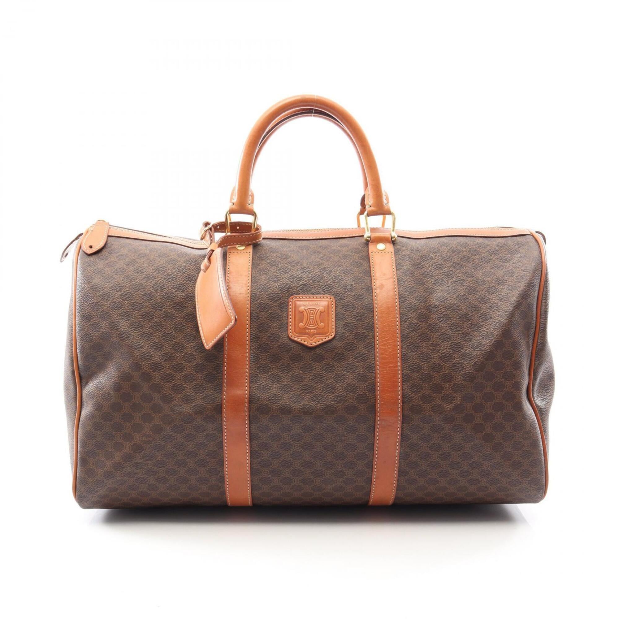Celine Brown Coated Canvas Leather Boston Bag Handbag (Pre-Owned)