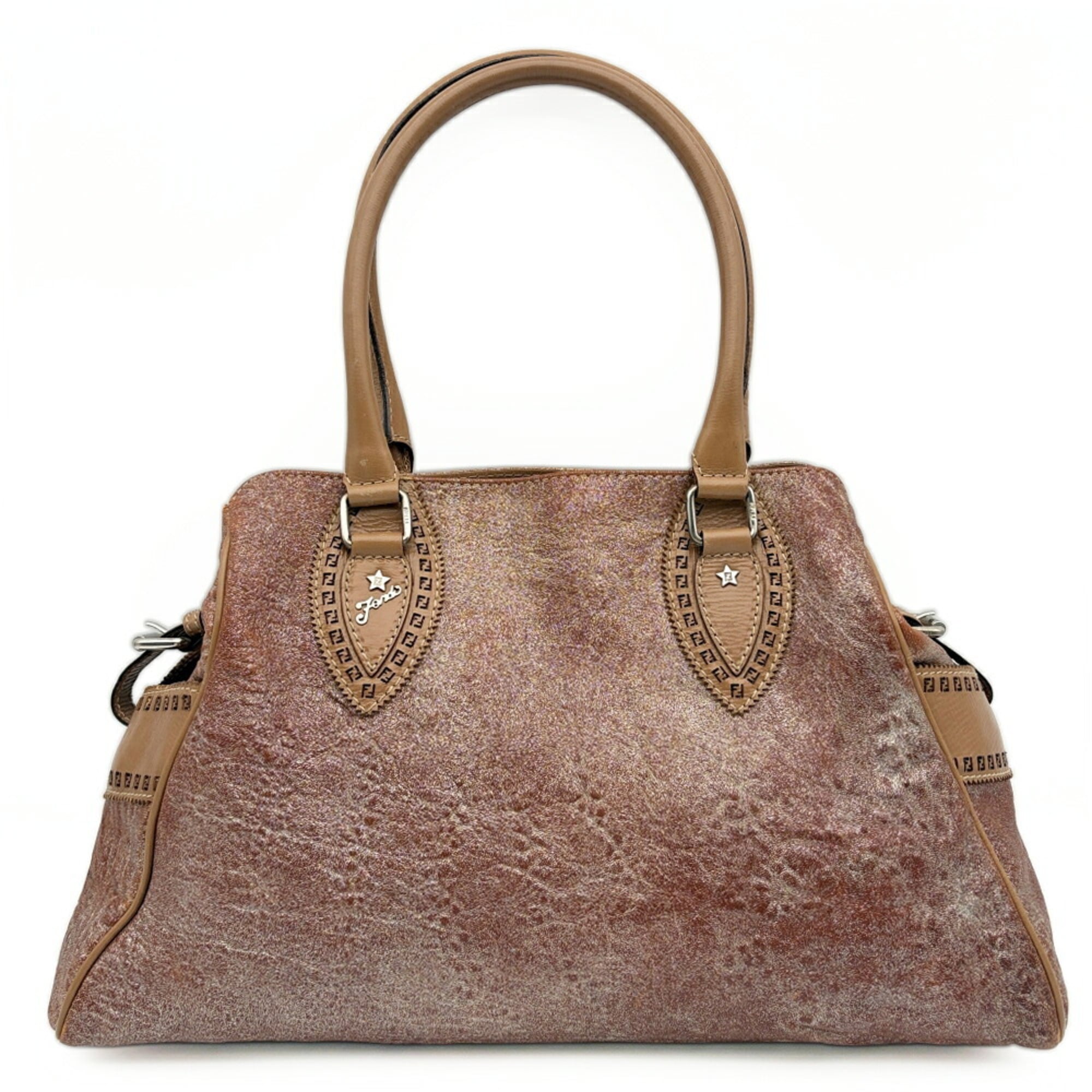 Fendi Etnico Bronze Brown Metallic Leather Handbag Tote Bag (Pre-Owned)