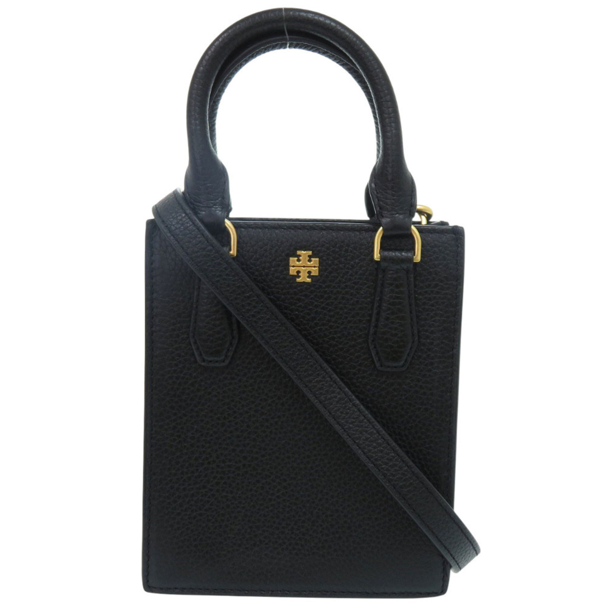 Tory Burch Black Sand Leather Handbag Shoulder Bag (Pre-Owned)