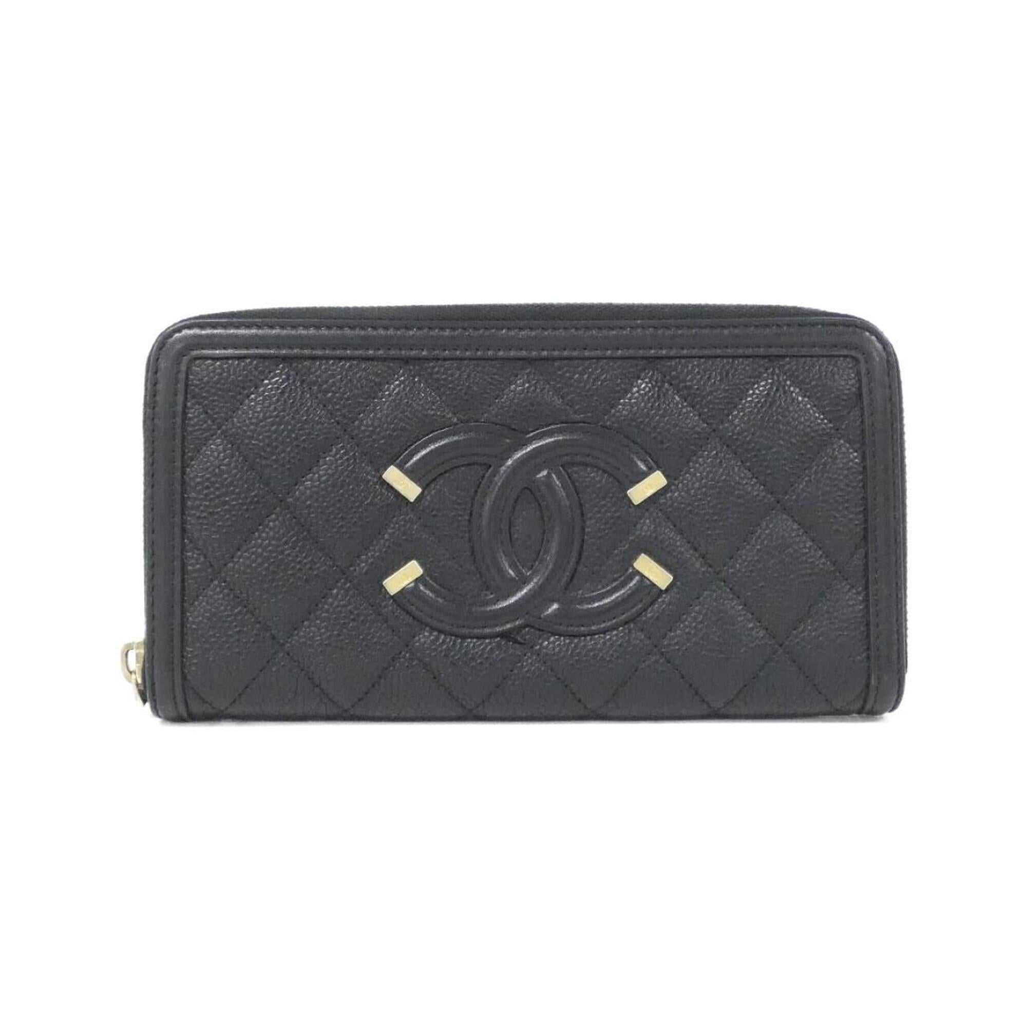 Chanel Black Grained Calfskin Long Wallet (Bi-Fold) (Pre-Owned)
