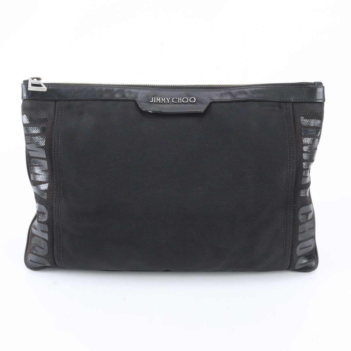 Jimmy Choo Black Leather Coated Canvas Clutch Bag (Pre-Owned)