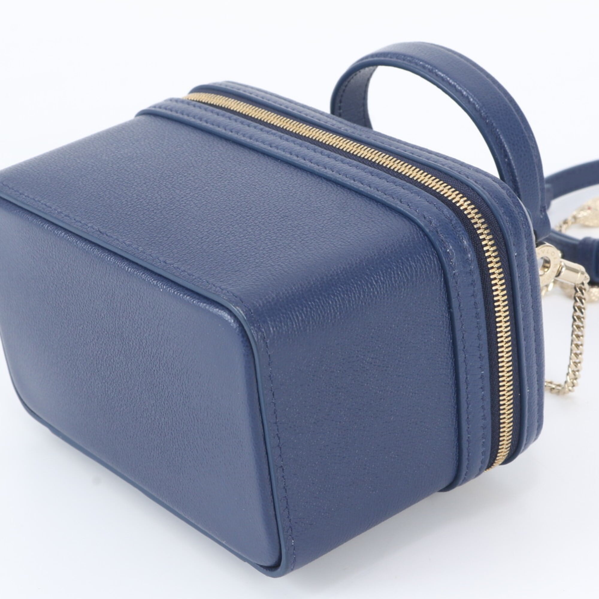 Bvlgari Navy Leather Handbag Shoulder Bag Vanity Bag (Pre-Owned)