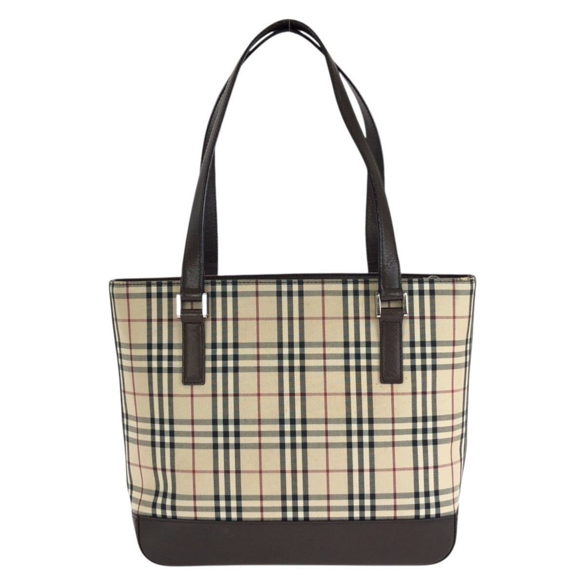 Burberry Beige Dark Brown Canvas Leather Shoulder Bag Tote Bag (Pre-Owned)