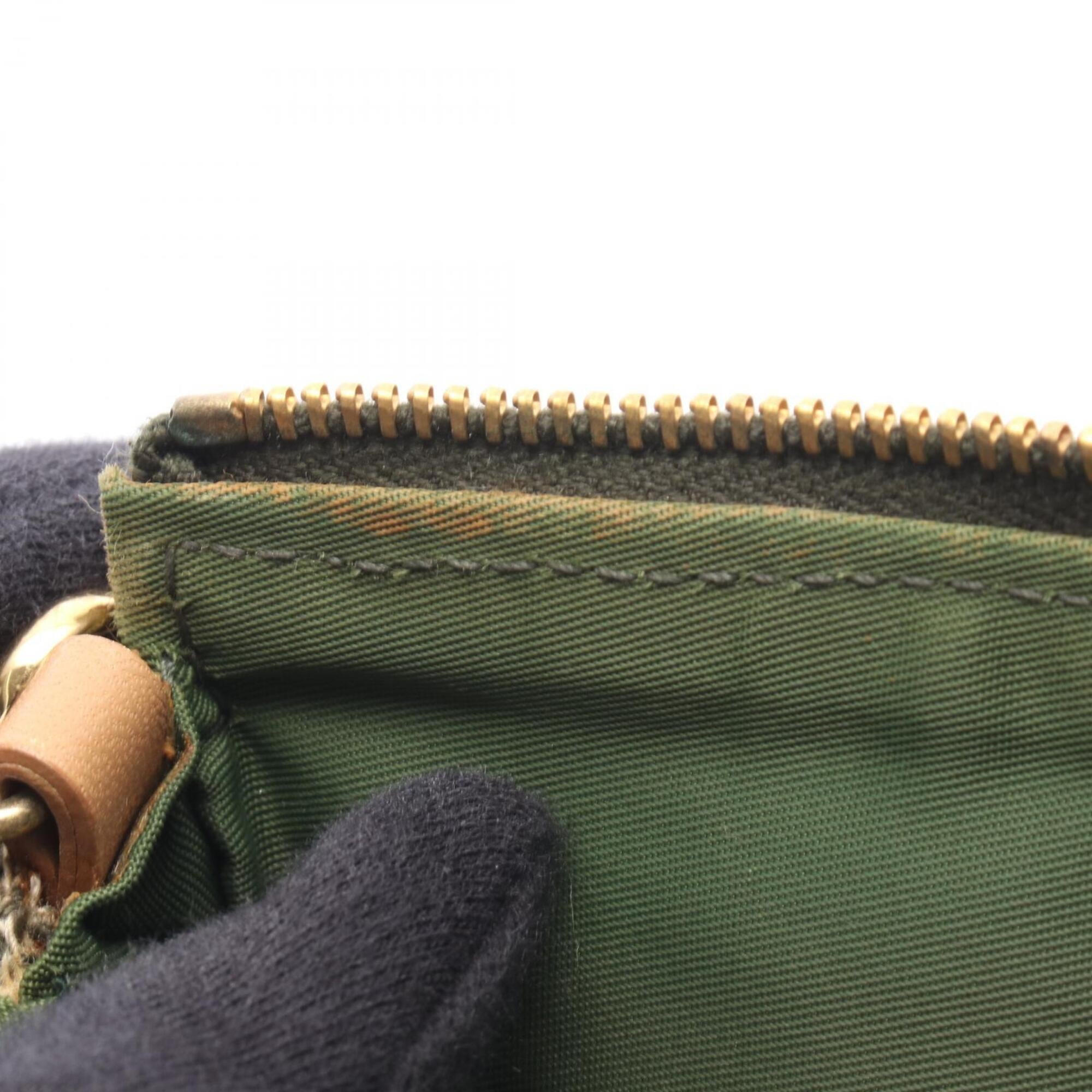 Christian Dior Beige Brown Green Canvas Leather Handbag Pouch (Pre-Owned)