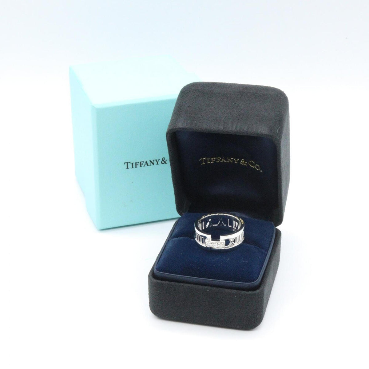 Tiffany Silver Clear White Gold (18K) Band Ring (Pre-Owned)
