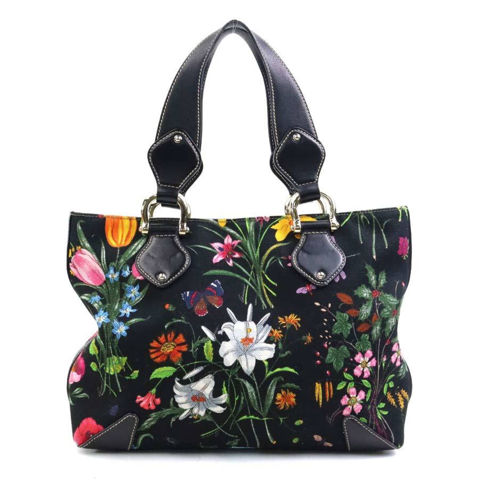 Gucci Black Multi-Color Canvas Leather Handbag (Pre-Owned)