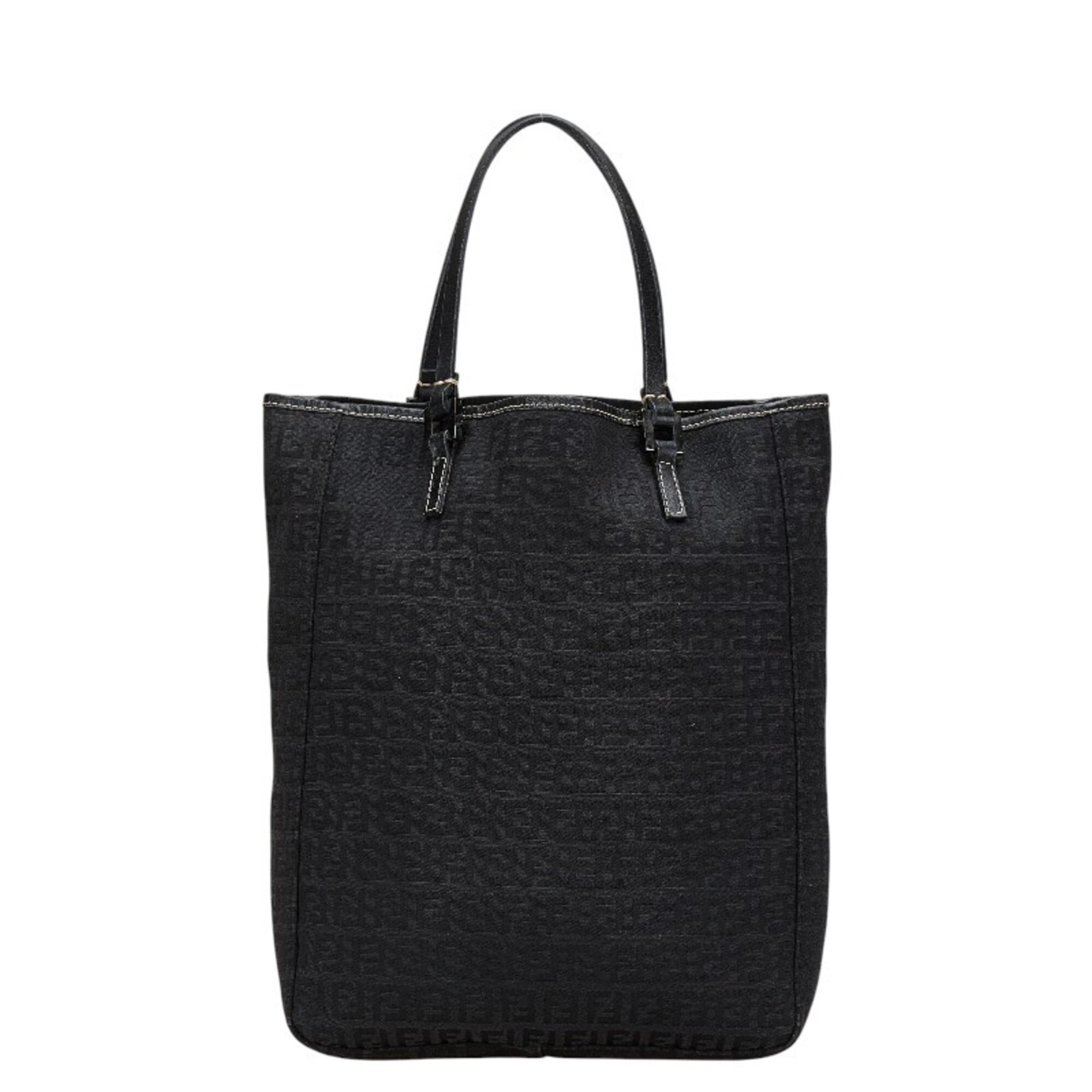 Fendi Zucchino Black Canvas Leather Handbag Pouch (Pre-Owned)