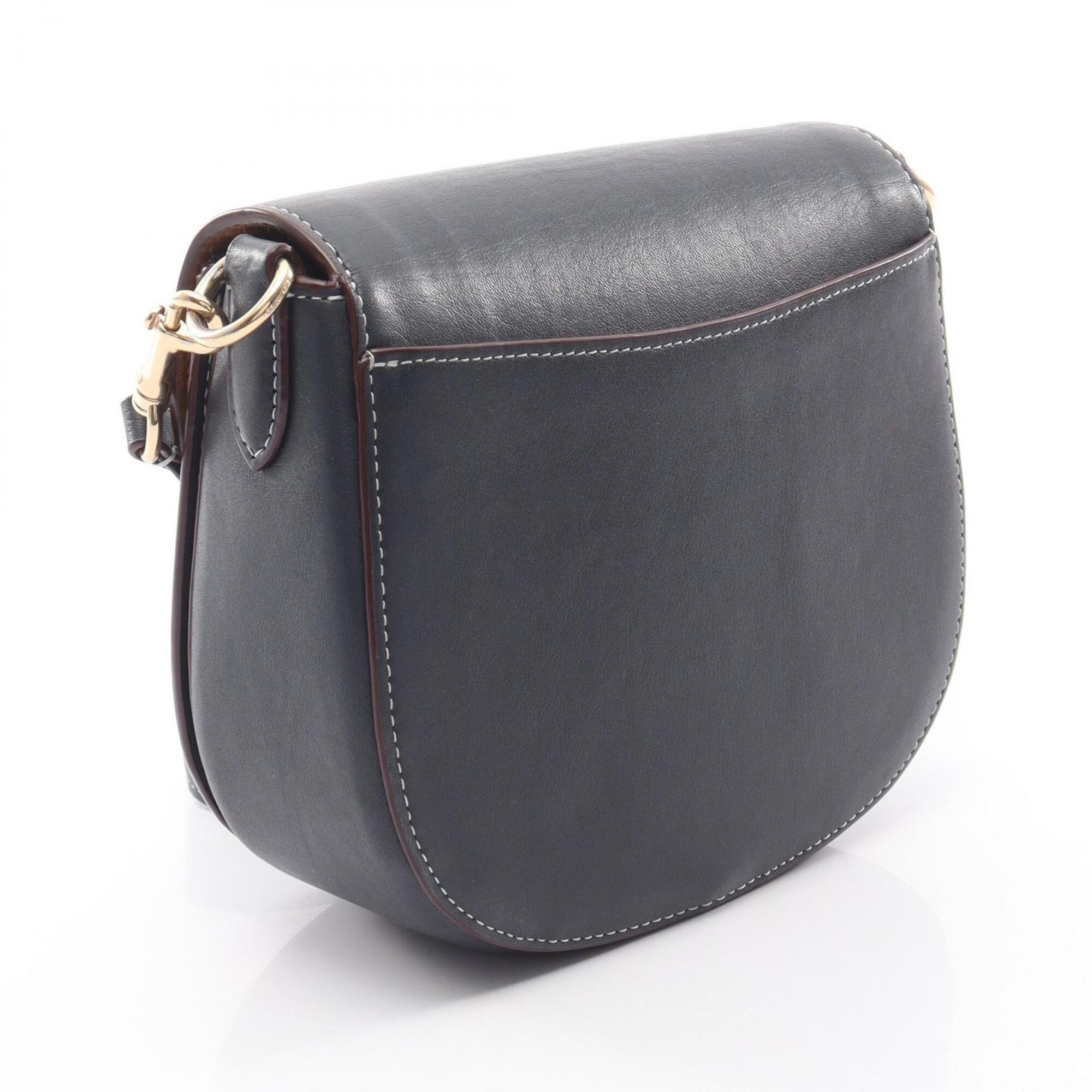 Coach Navy Leather Canvas Handbag Saddle Bag Shoulder Bag (Pre-Owned)