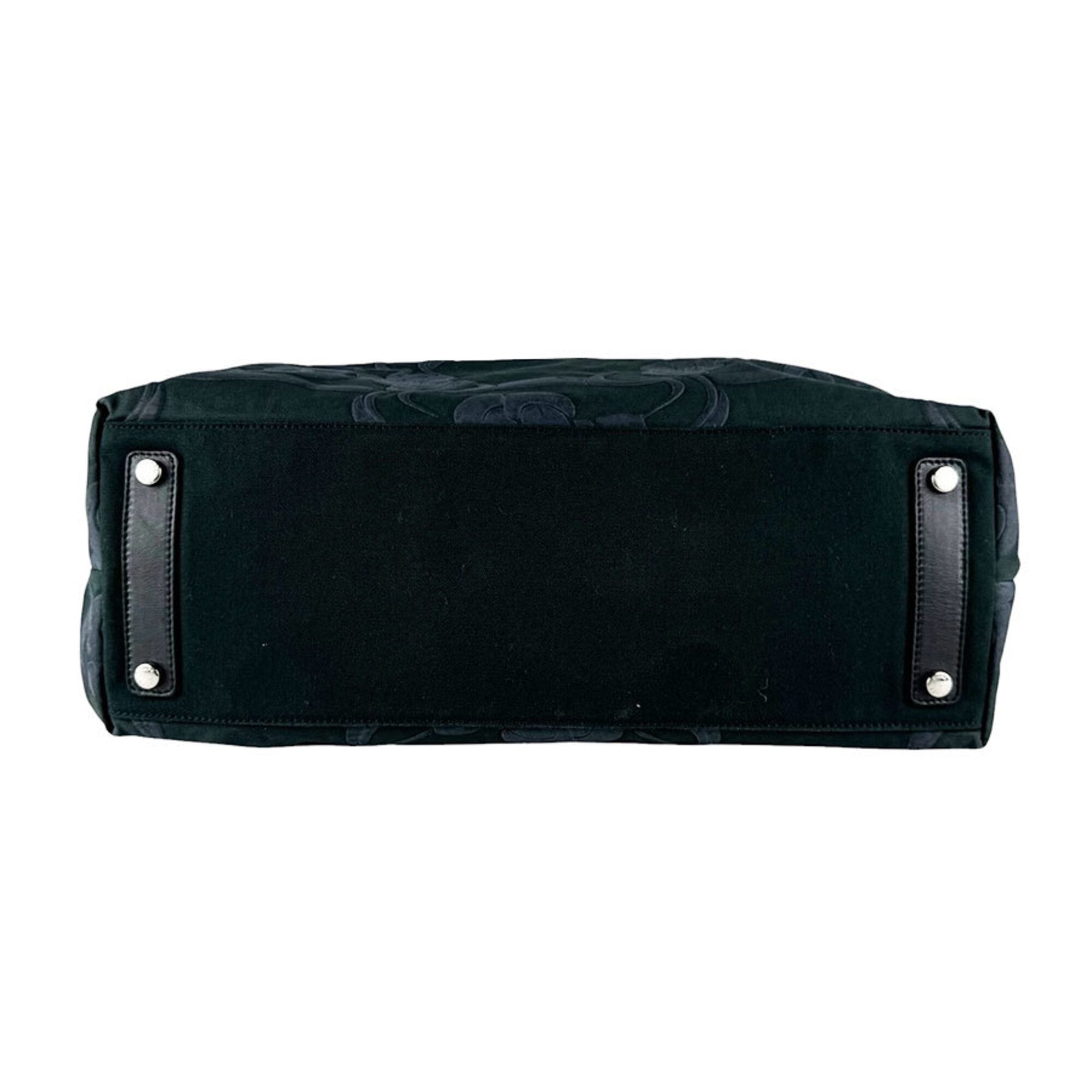 Chanel Black Canvas Leather Handbag (Pre-Owned)