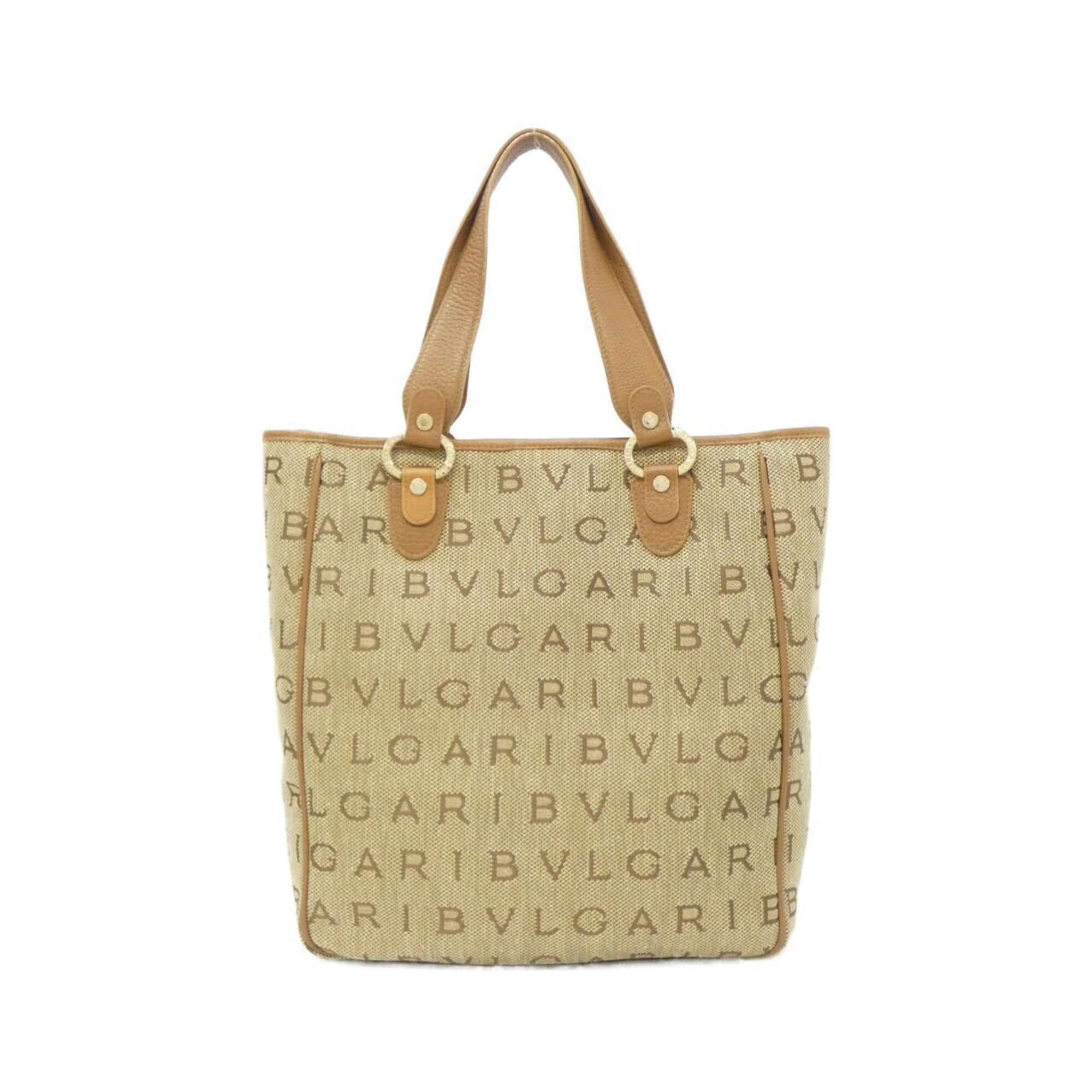 Bvlgari Beige Brown Canvas Handbag (Pre-Owned)