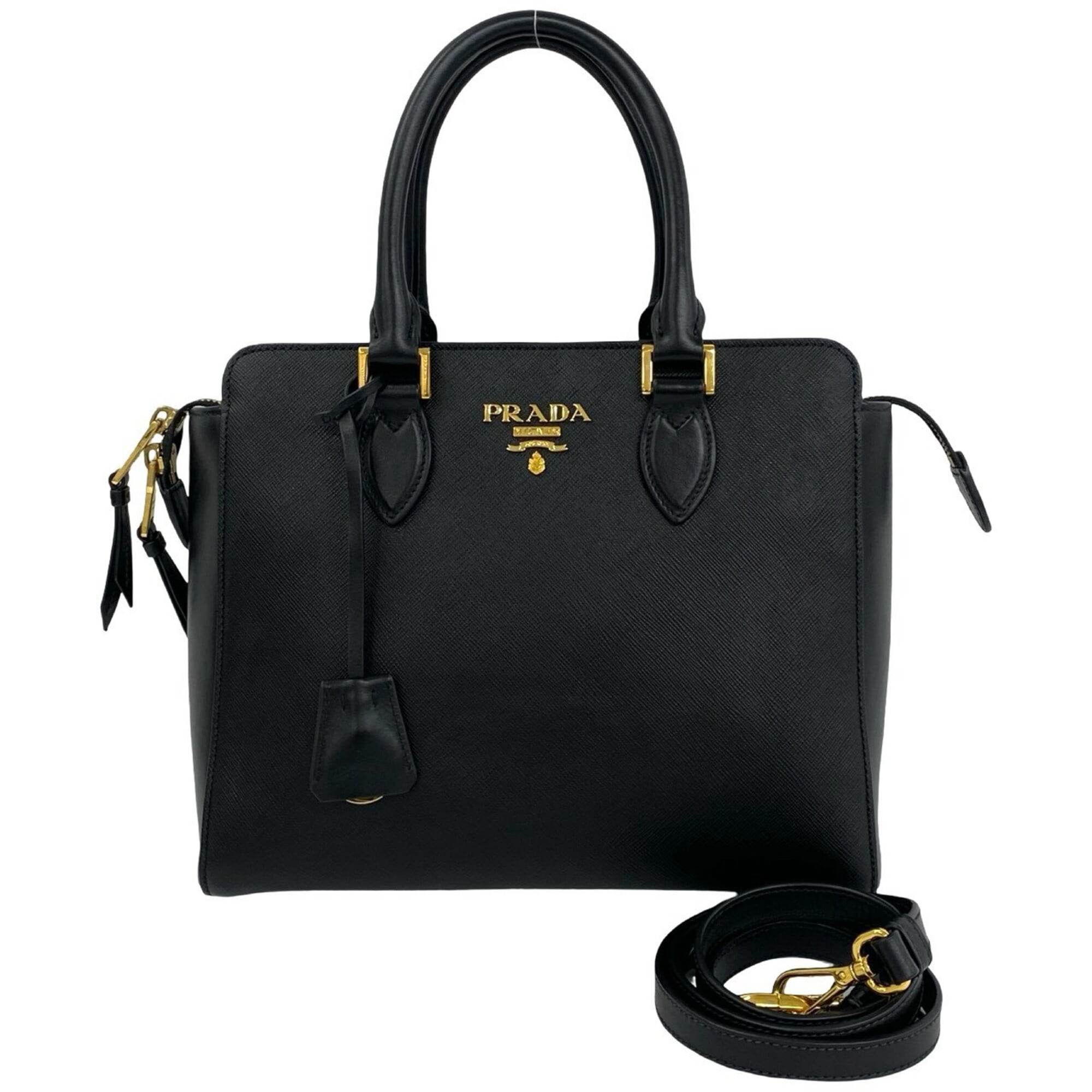 Prada Black Leather Handbag Shoulder Bag Tote Bag (Pre-Owned)