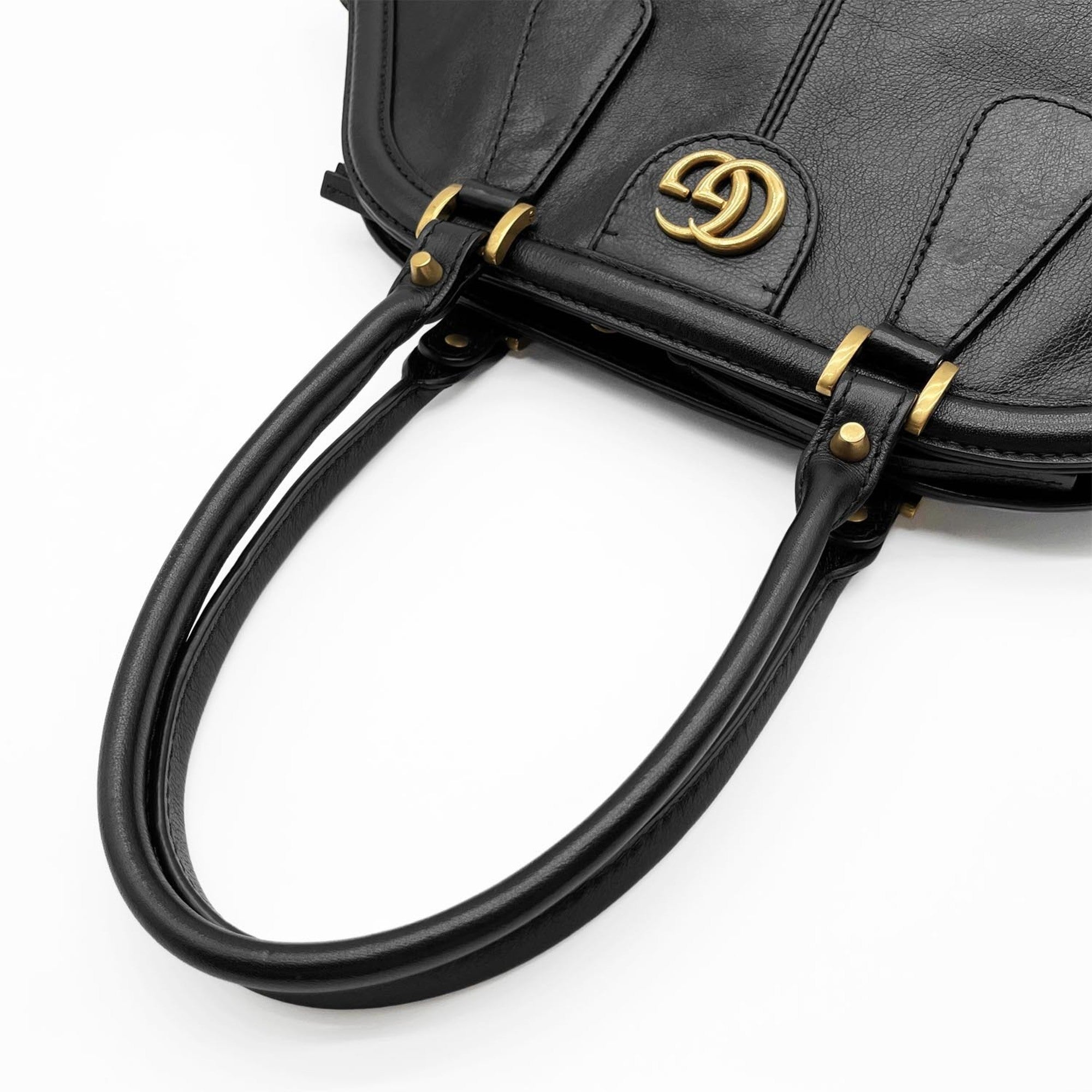 Gucci Black Leather Boston Bag Handbag (Pre-Owned)