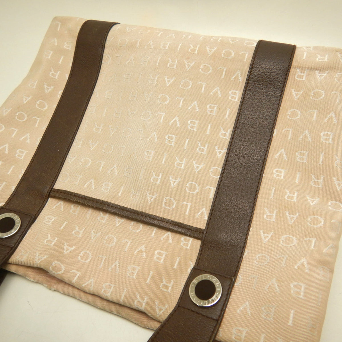 Bvlgari Logomania Beige Brown Canvas Leather Tote Bag (Pre-Owned)