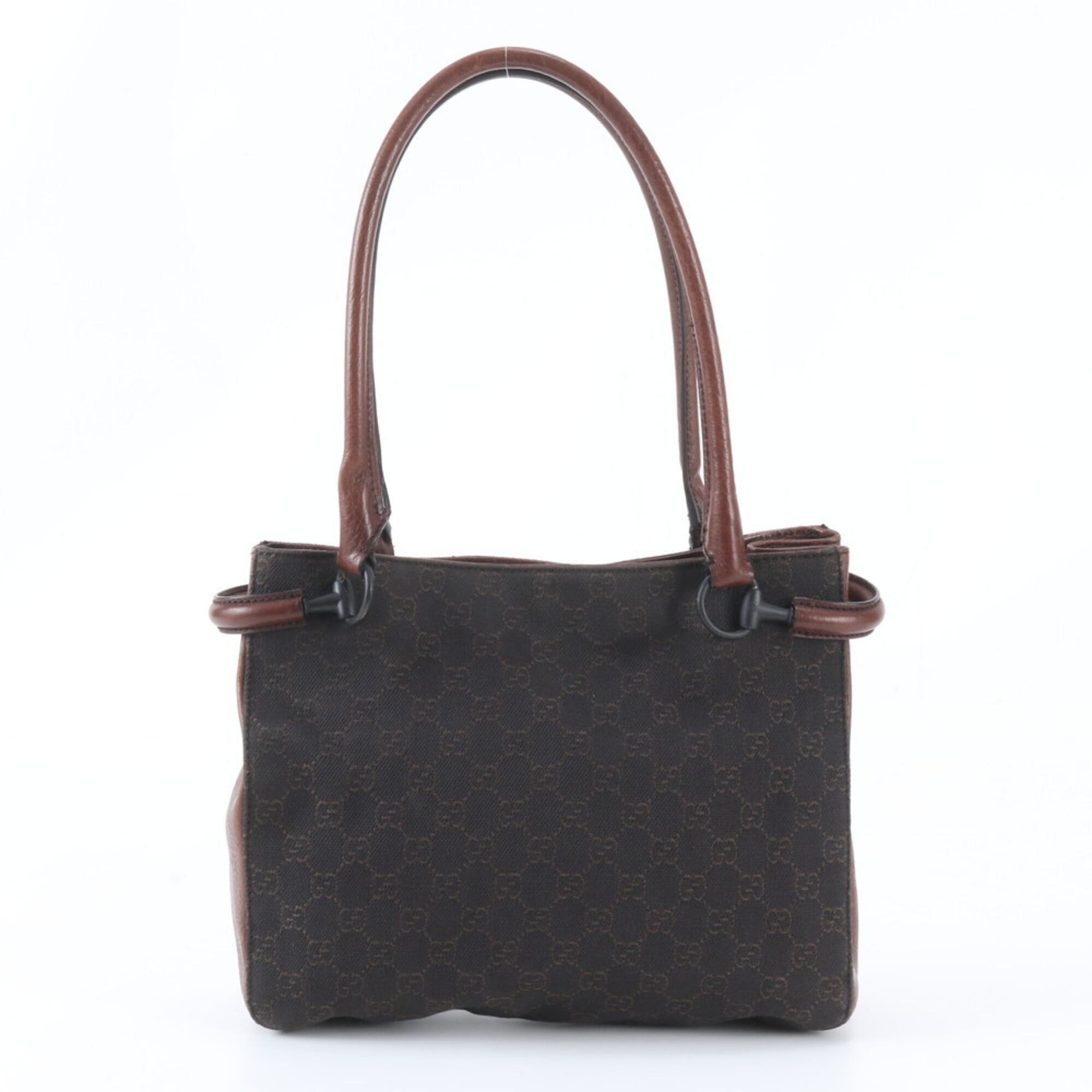 Gucci Brown Leather Canvas Handbag Tote Bag (Pre-Owned)