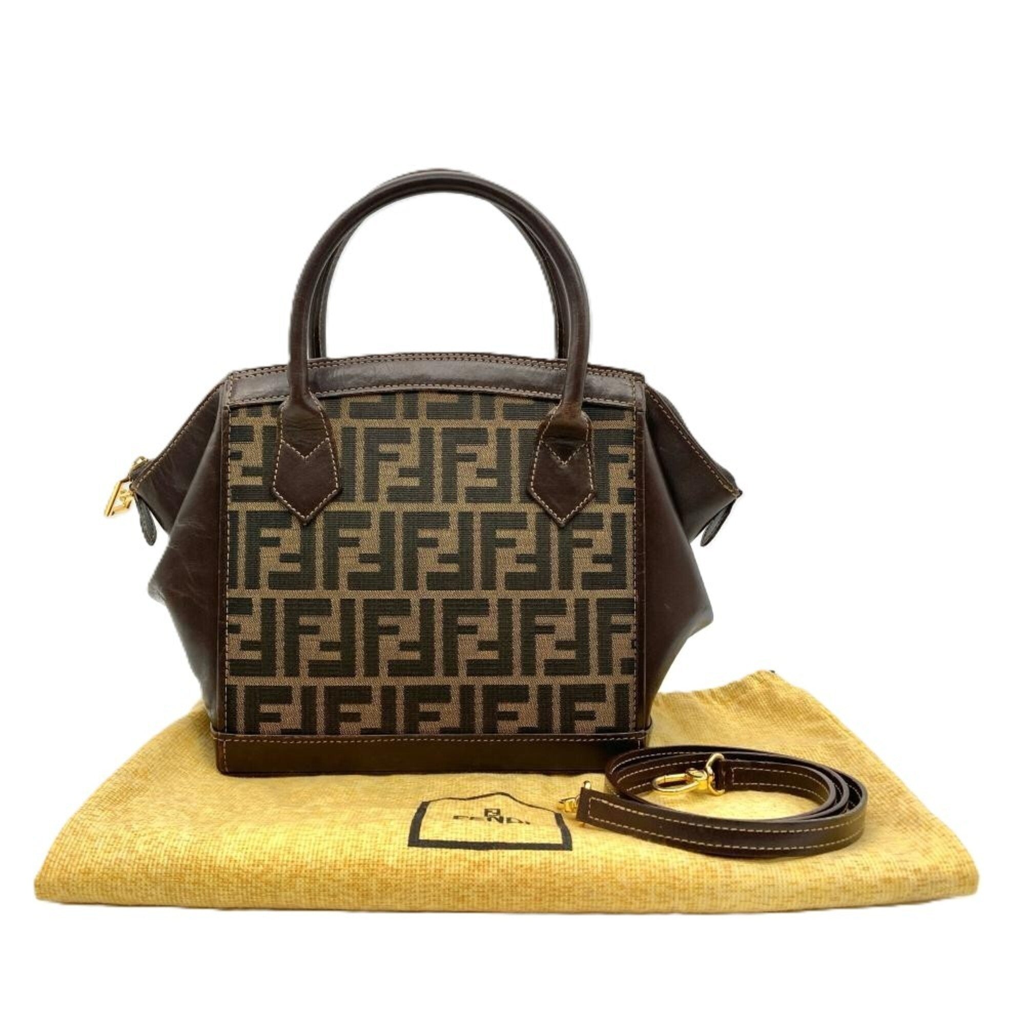Fendi Zucca Brown Jacquard Leather Handbag Shoulder Bag (Pre-Owned)