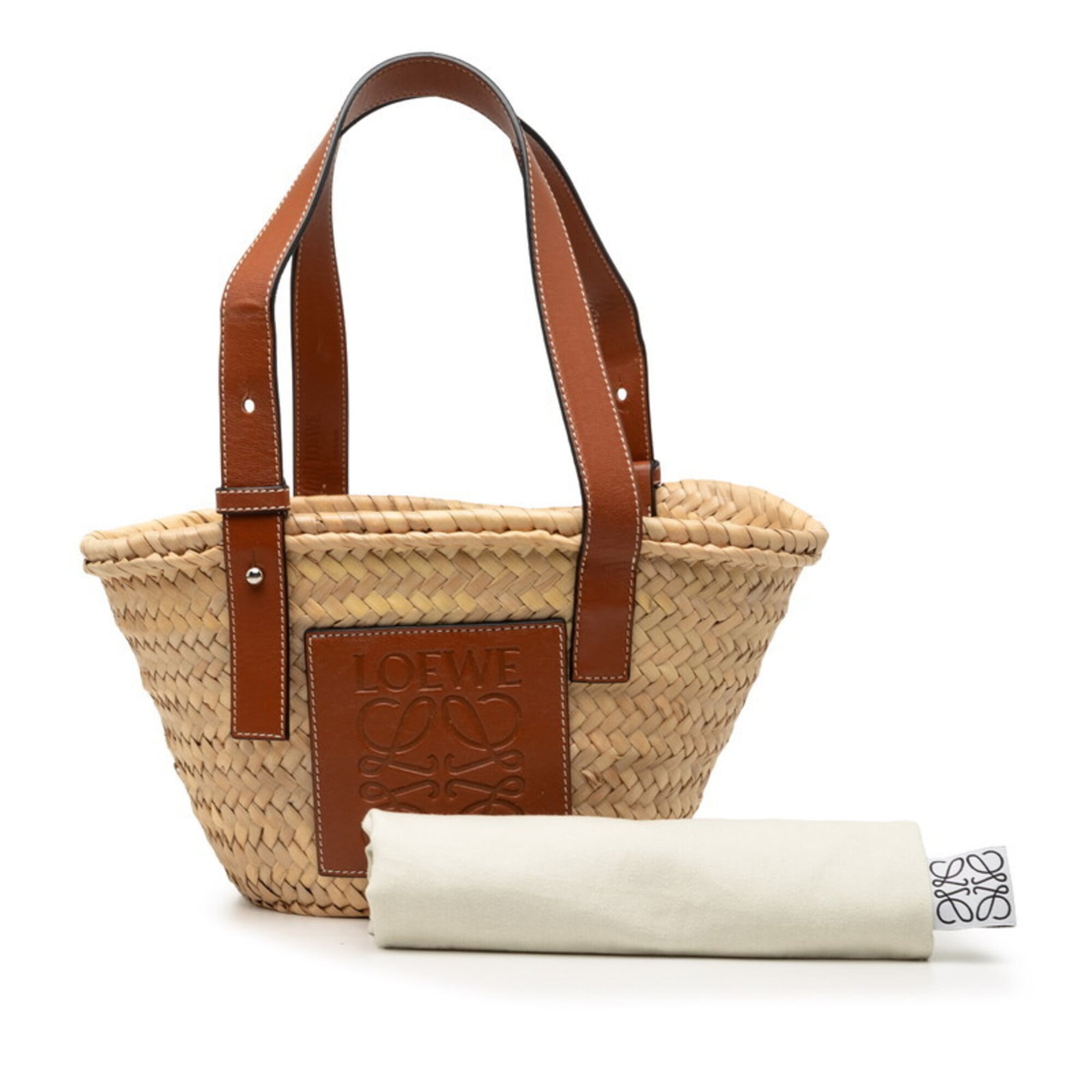 Loewe Beige Brown Raffia Leather Basket Handbag (Pre-Owned)