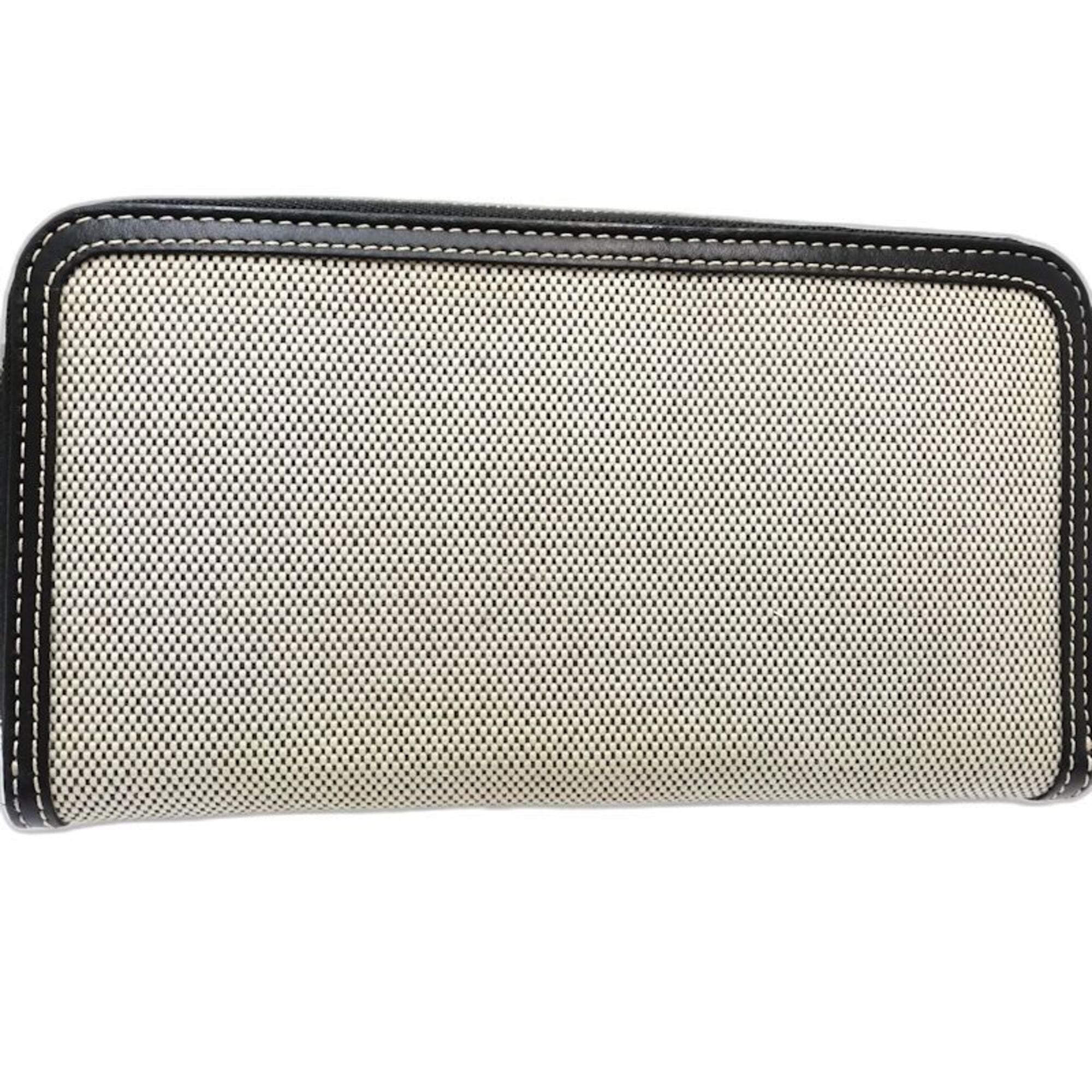 Burberry Black White Canvas Leather Long Wallet (Bi-Fold) (Pre-Owned)