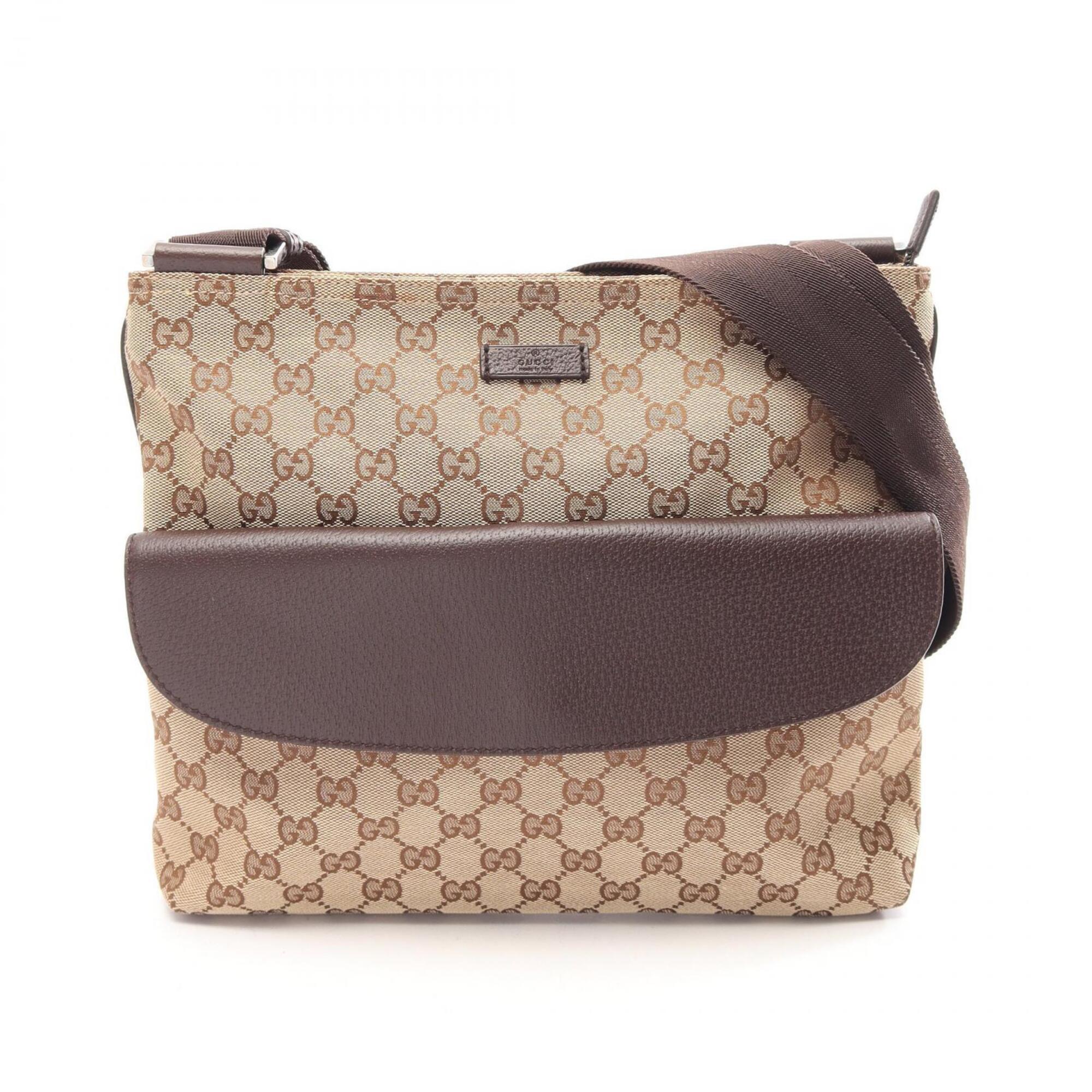 Gucci Beige Brown Canvas Leather Handbag Shoulder Bag (Pre-Owned)