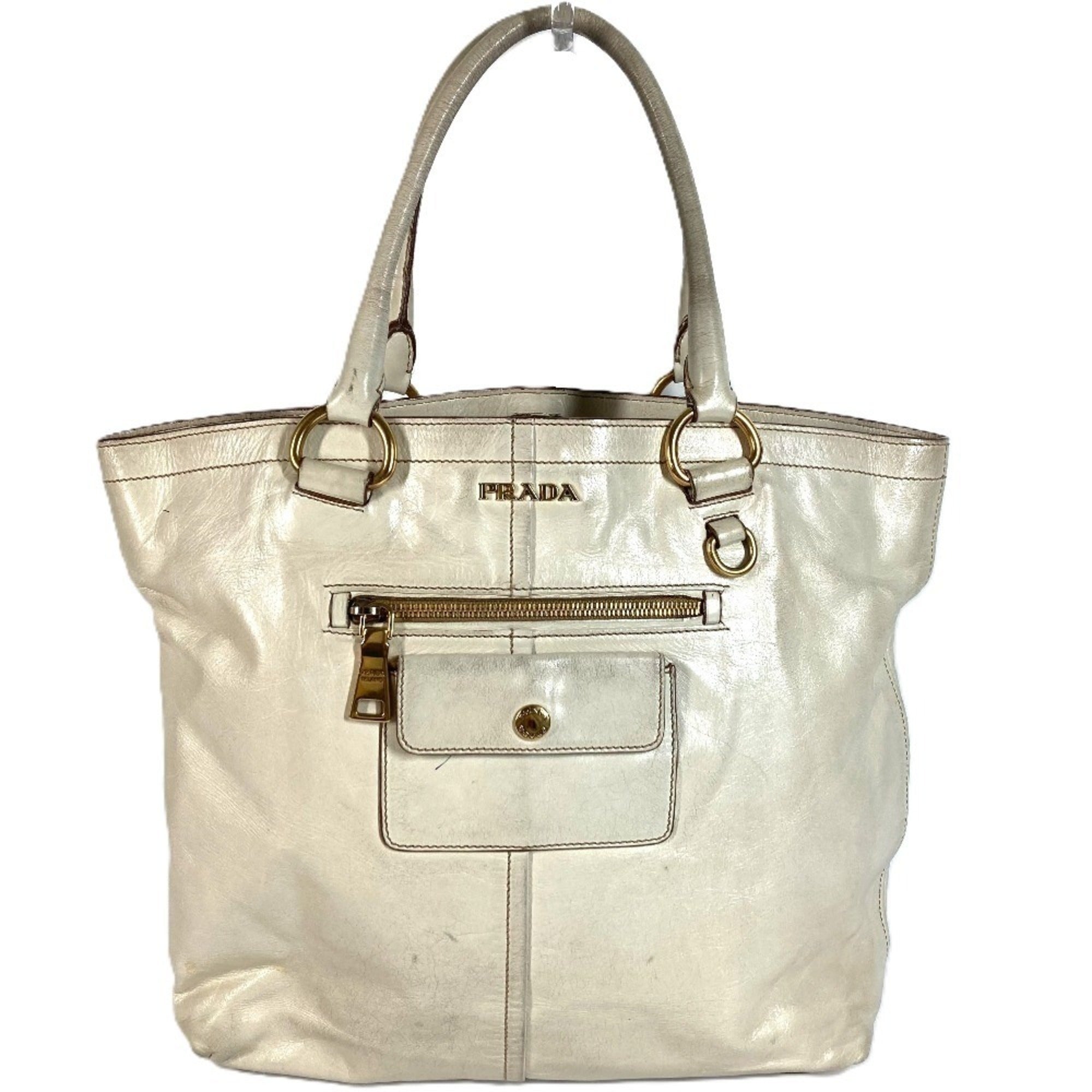 Prada Ivory Leather Shoulder Bag Tote Bag (Pre-Owned)