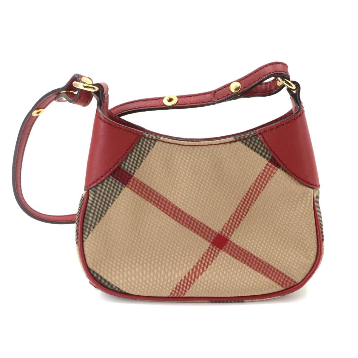 Burberry Beige Red Color Canvas Leather Shoulder Bag (Pre-Owned)