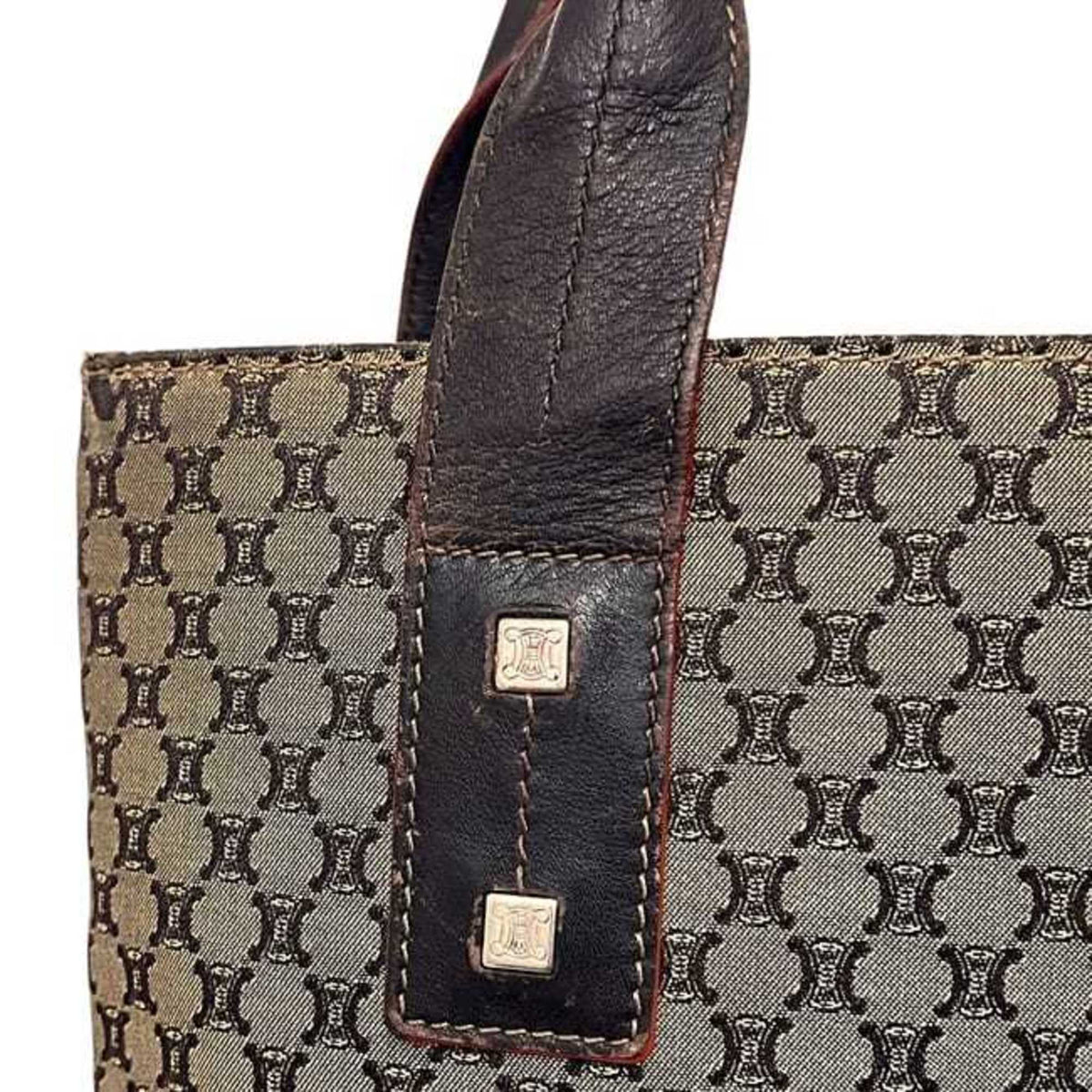 Celine Beige Brown Nylon Leather Tote Bag (Pre-Owned)