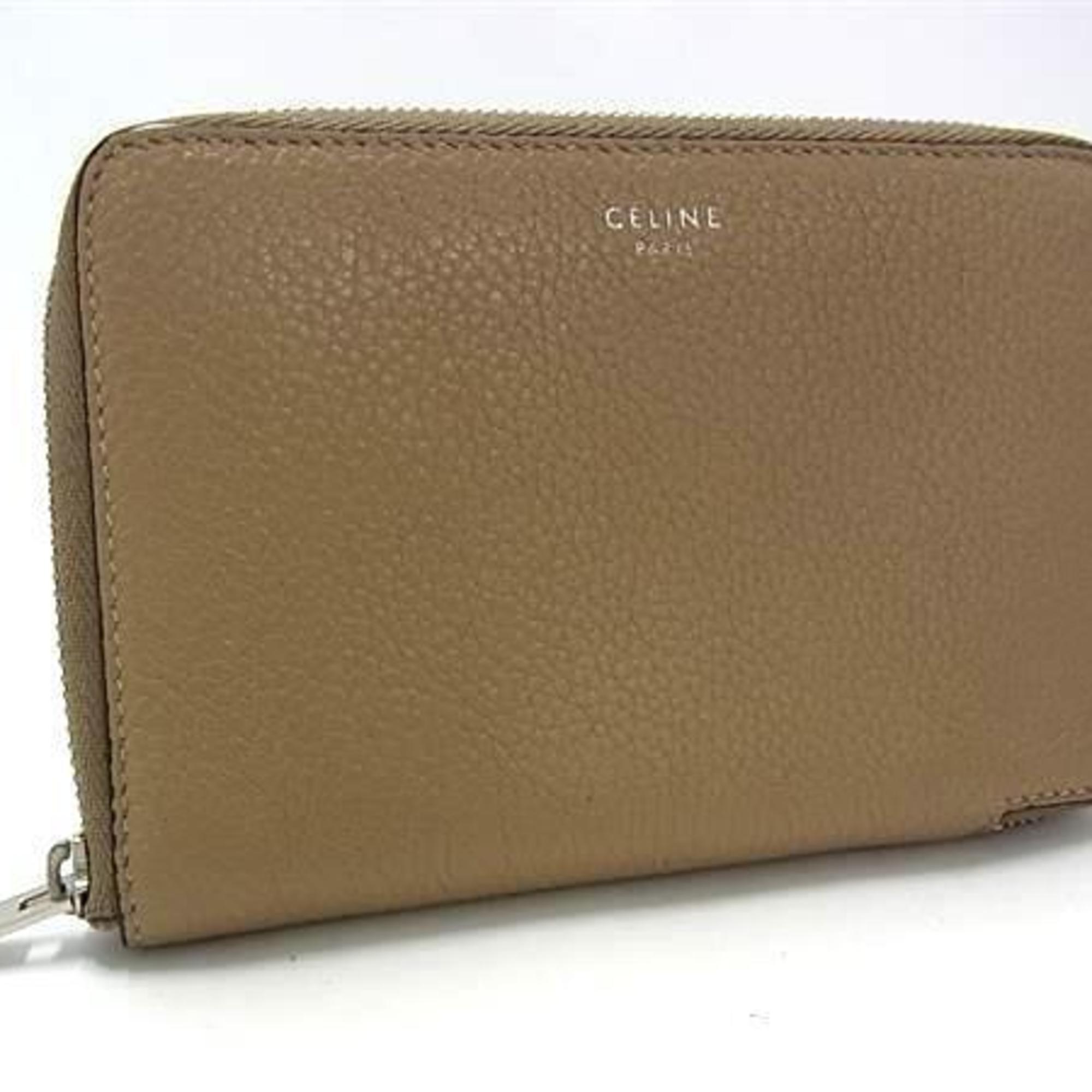 Celine Beige Red Color Leather Wallet (Bi-Fold) (Pre-Owned)
