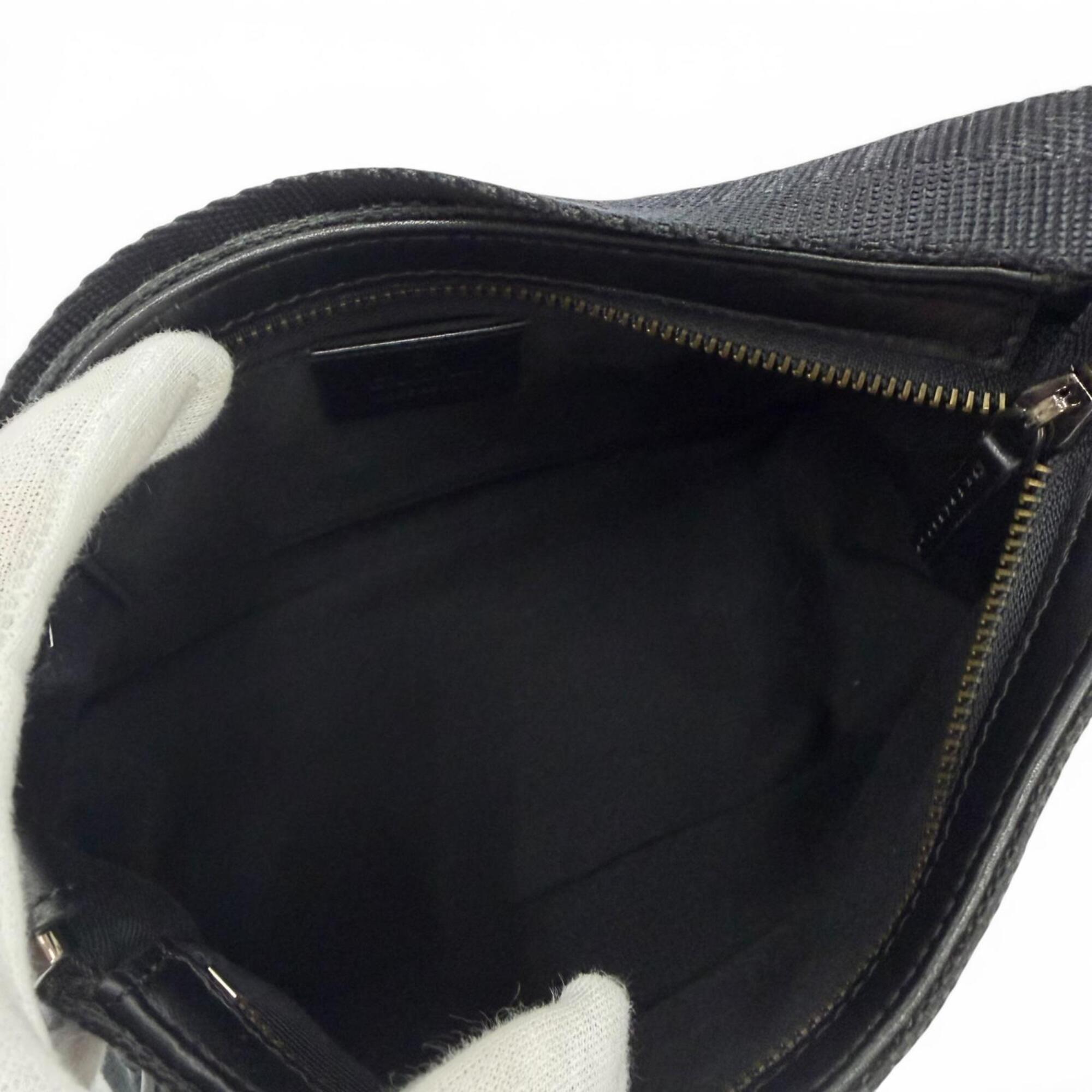 Gucci Black Gg Canvas Leather Handbag Pouch (Pre-Owned)