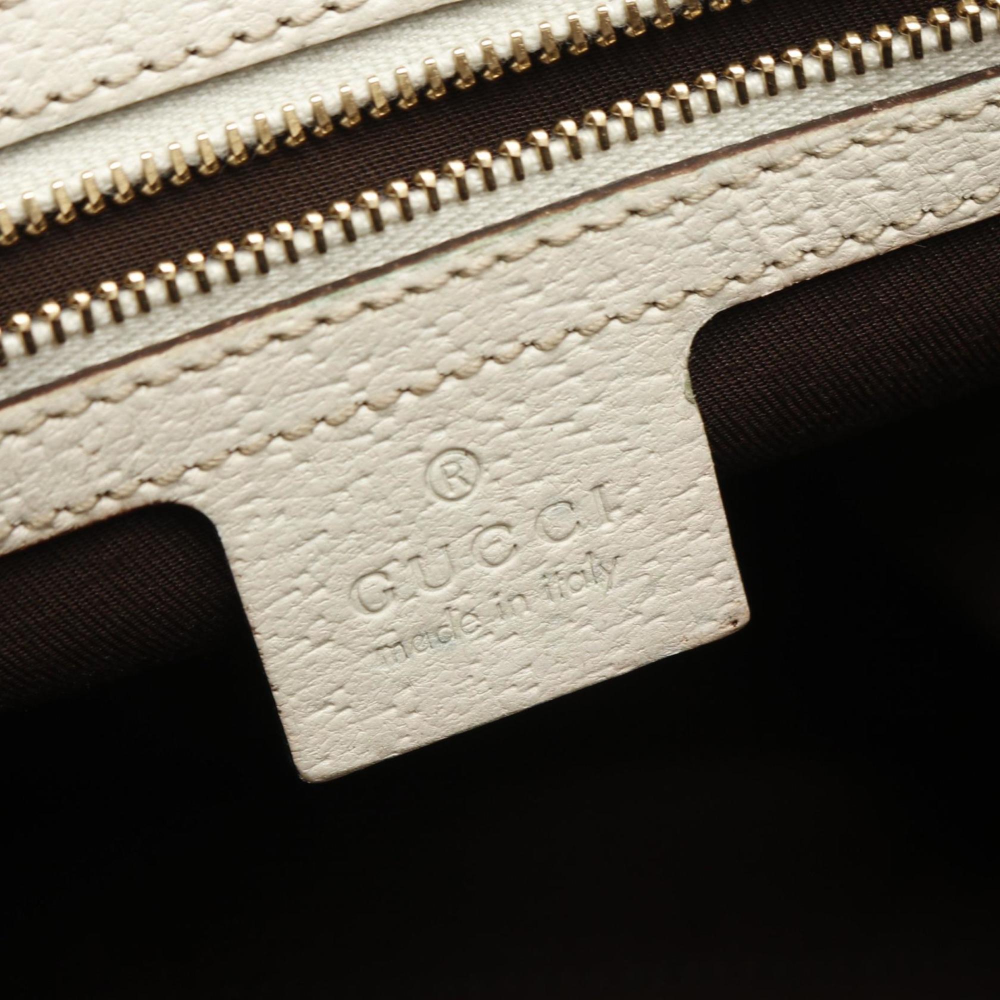 Gucci Beige White Canvas Leather Tote Bag (Pre-Owned)