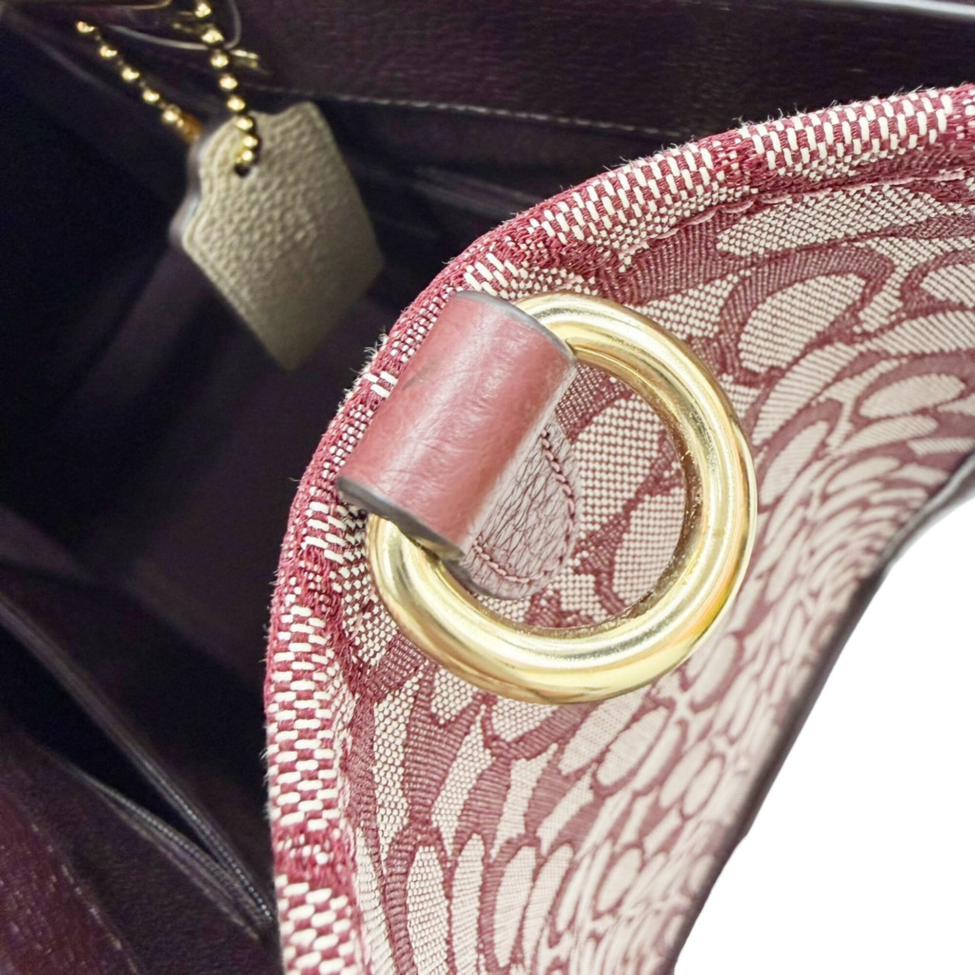 Coach Red Color Wine Leather Canvas Tote Bag (Pre-Owned)