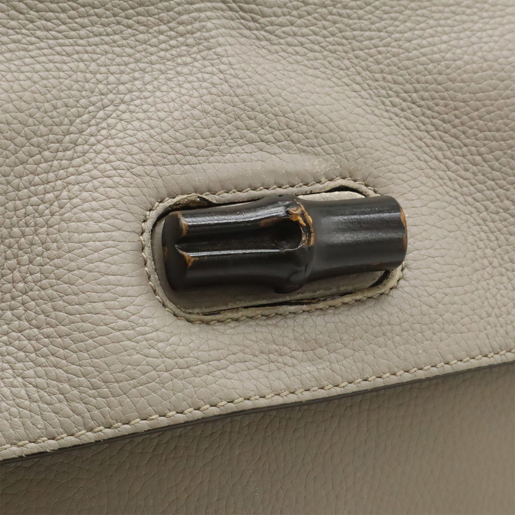 Gucci Gray Bamboo Leather Handbag Shoulder Bag (Pre-Owned)