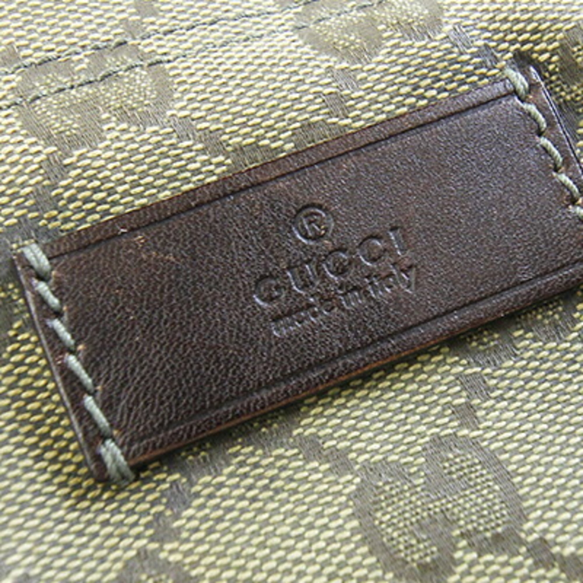 Gucci Khaki Canvas Leather Handbag Tote Bag (Pre-Owned)
